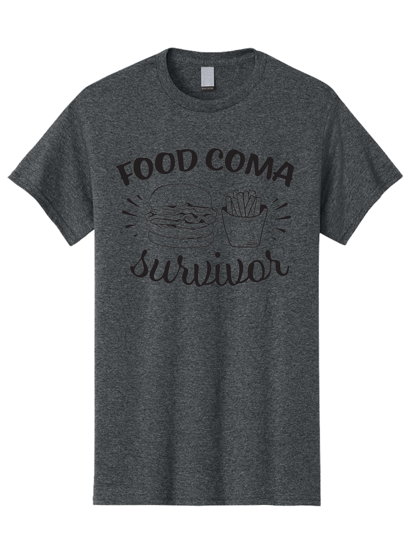 Food-Coma-Survivor Men'S Graphic Tee, 100% Cotton, Comfortable Casual Summer Wear, Machine Washable, Fast Food, Comfort Food, Burger And Fries, Food Coma, Survivor, Funny Quote, Quirky Humor, Foodie Culture, Casual Dining Aac741 15