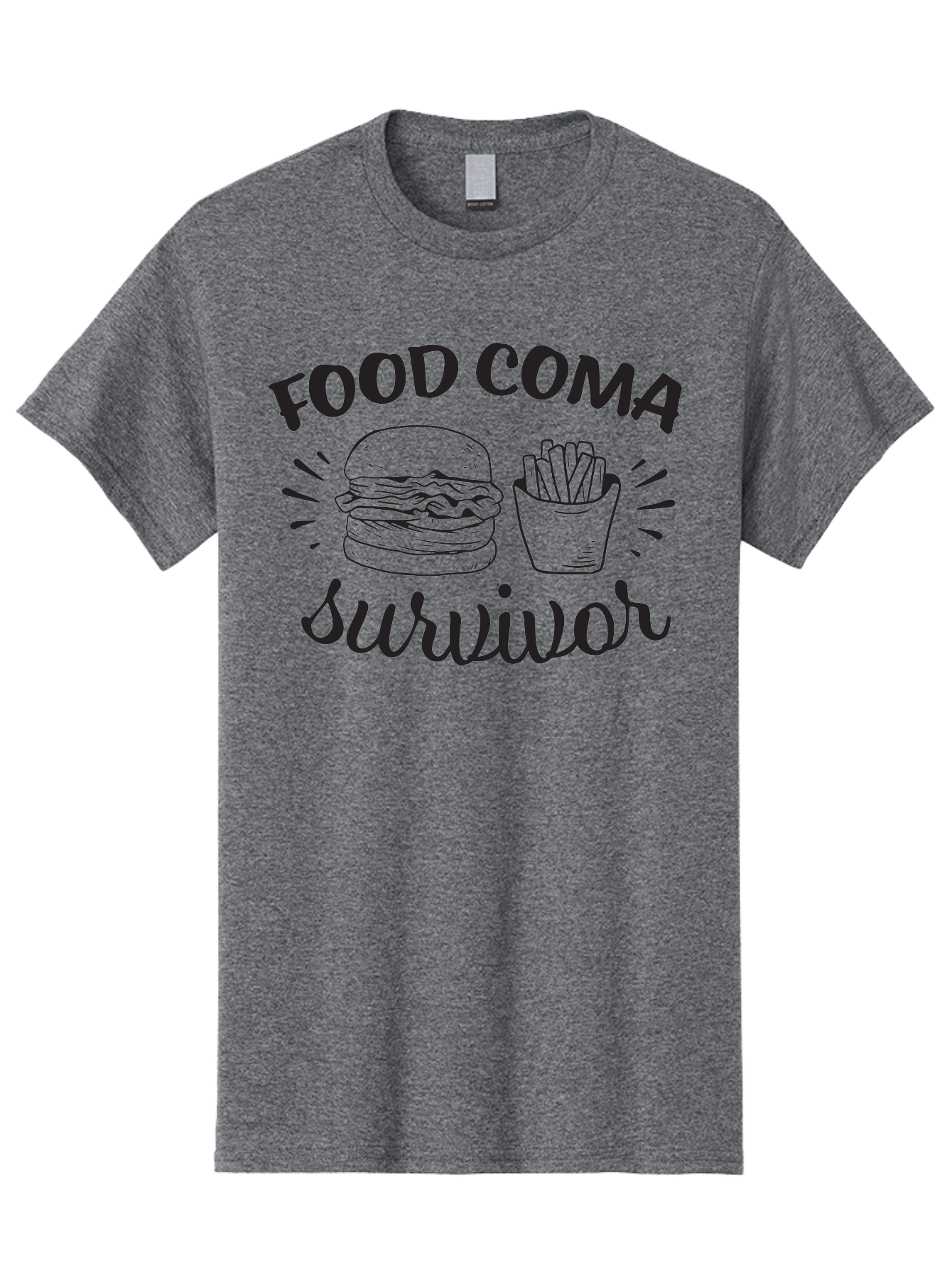 Food-Coma-Survivor Men'S Graphic Tee, 100% Cotton, Comfortable Casual Summer Wear, Machine Washable, Fast Food, Comfort Food, Burger And Fries, Food Coma, Survivor, Funny Quote, Quirky Humor, Foodie Culture, Casual Dining Aac741 29