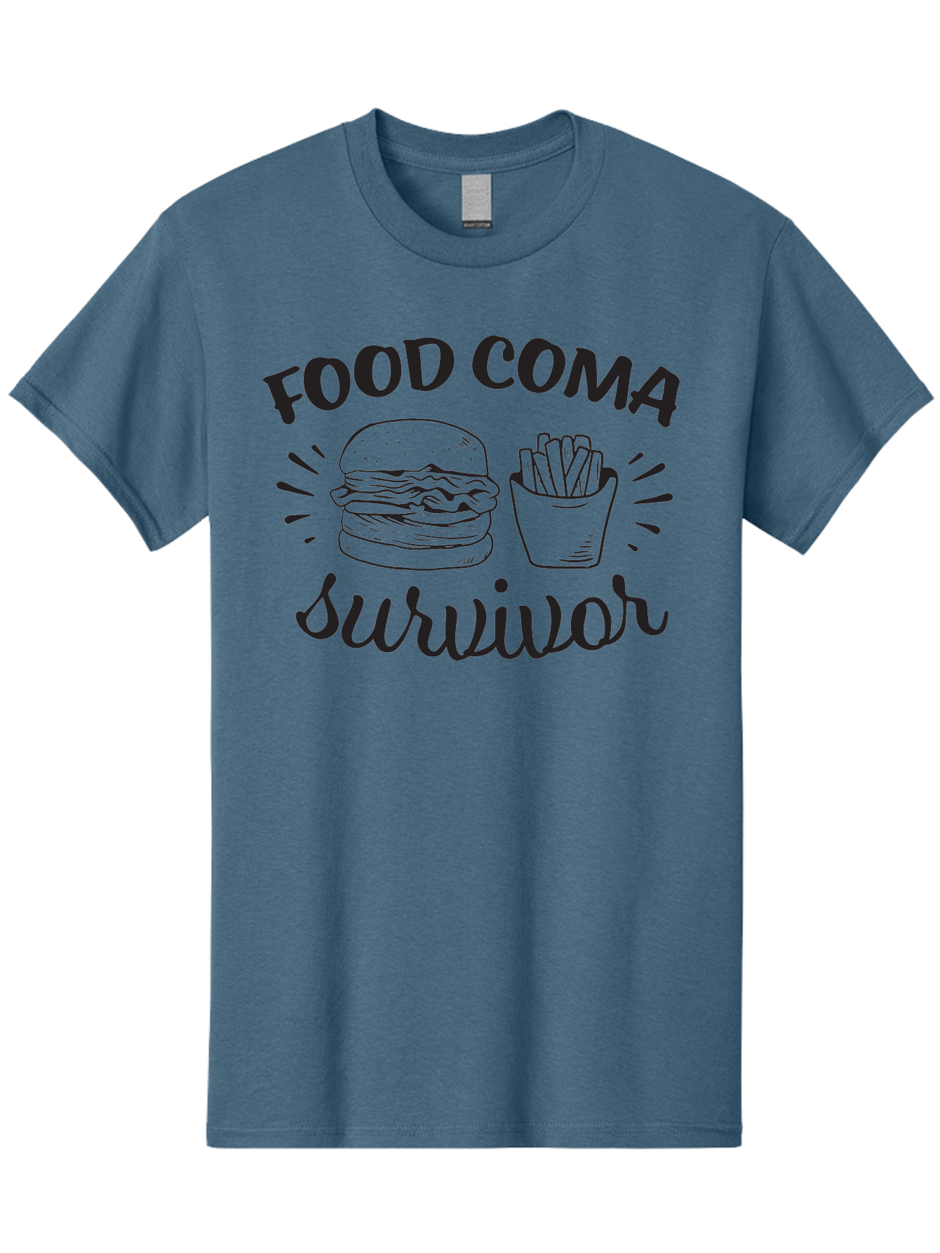 Food-Coma-Survivor Men'S Graphic Tee, 100% Cotton, Comfortable Casual Summer Wear, Machine Washable, Fast Food, Comfort Food, Burger And Fries, Food Coma, Survivor, Funny Quote, Quirky Humor, Foodie Culture, Casual Dining Aac741 21