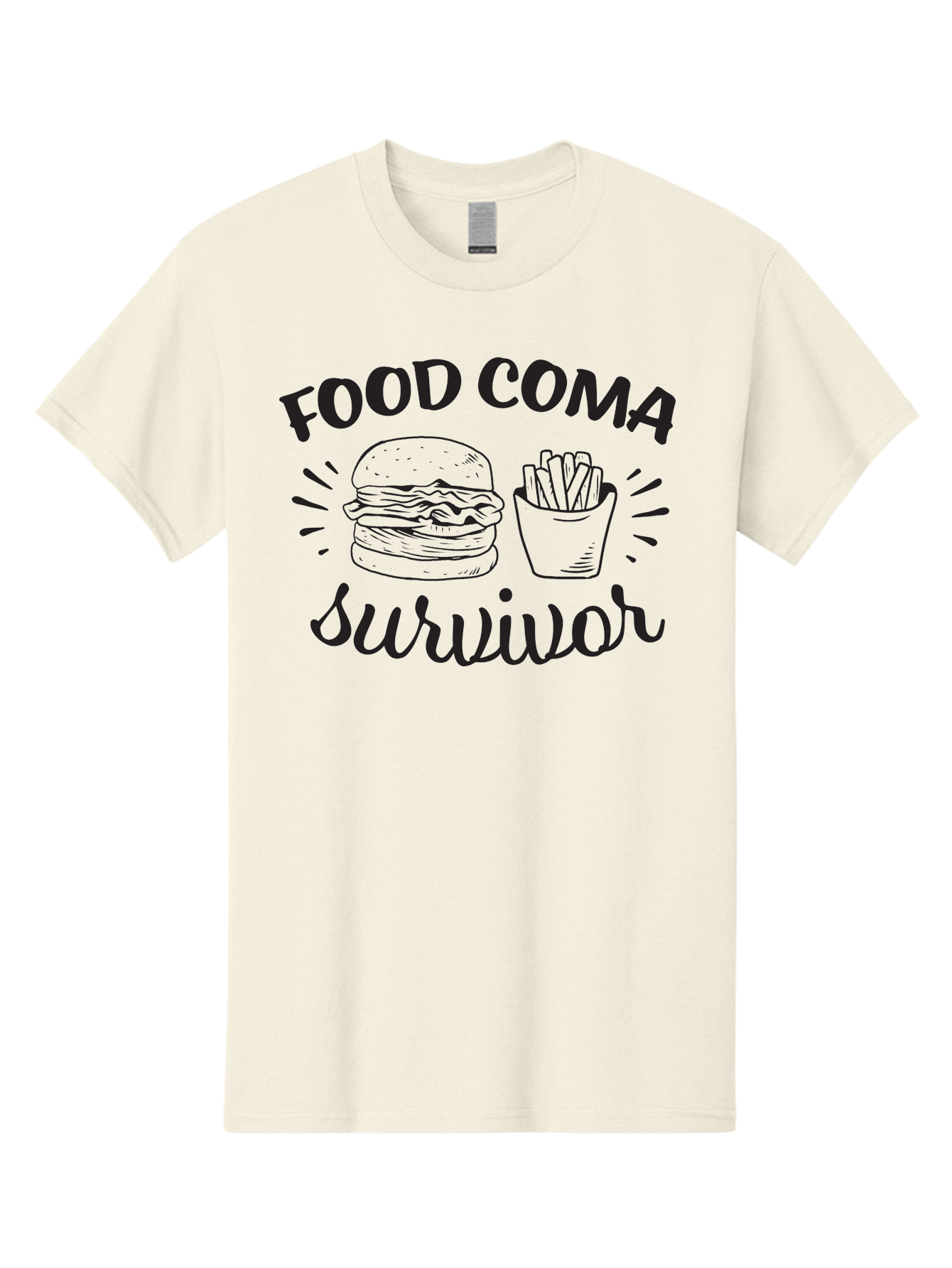 Food-Coma-Survivor Men'S Graphic Tee, 100% Cotton, Comfortable Casual Summer Wear, Machine Washable, Fast Food, Comfort Food, Burger And Fries, Food Coma, Survivor, Funny Quote, Quirky Humor, Foodie Culture, Casual Dining Aac741 7