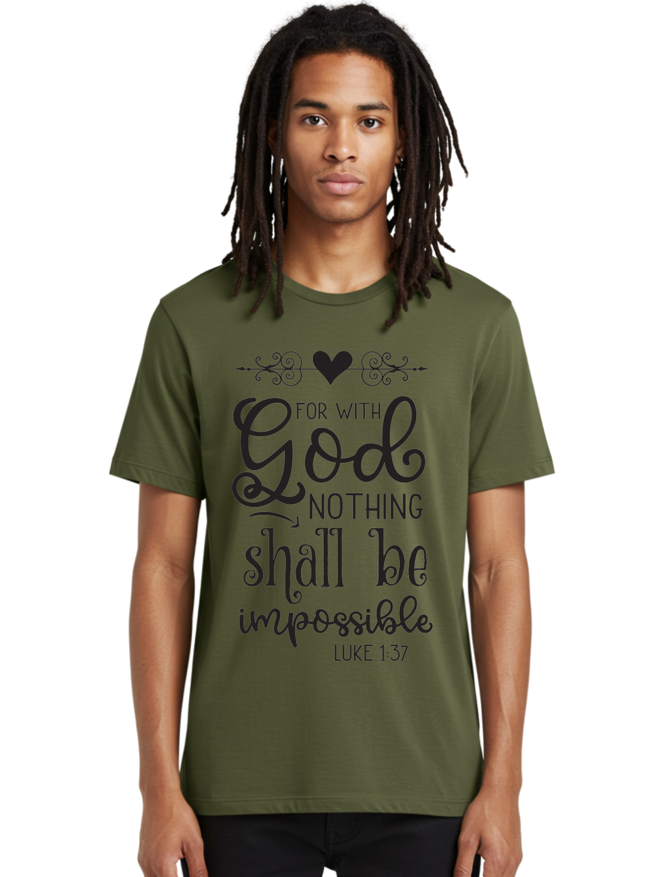 For-With-God-Nothing-Shall-Be-Impossible Men'S Graphic Tee, 100% Cotton, Comfortable Casual Summer Wear, Machine Washable, Inspirational Quote, Motivational Quote, Faith-Based Quote, Biblical Verse, Christian Quote, Luke 1:37, God Is Great, Aac744 6
