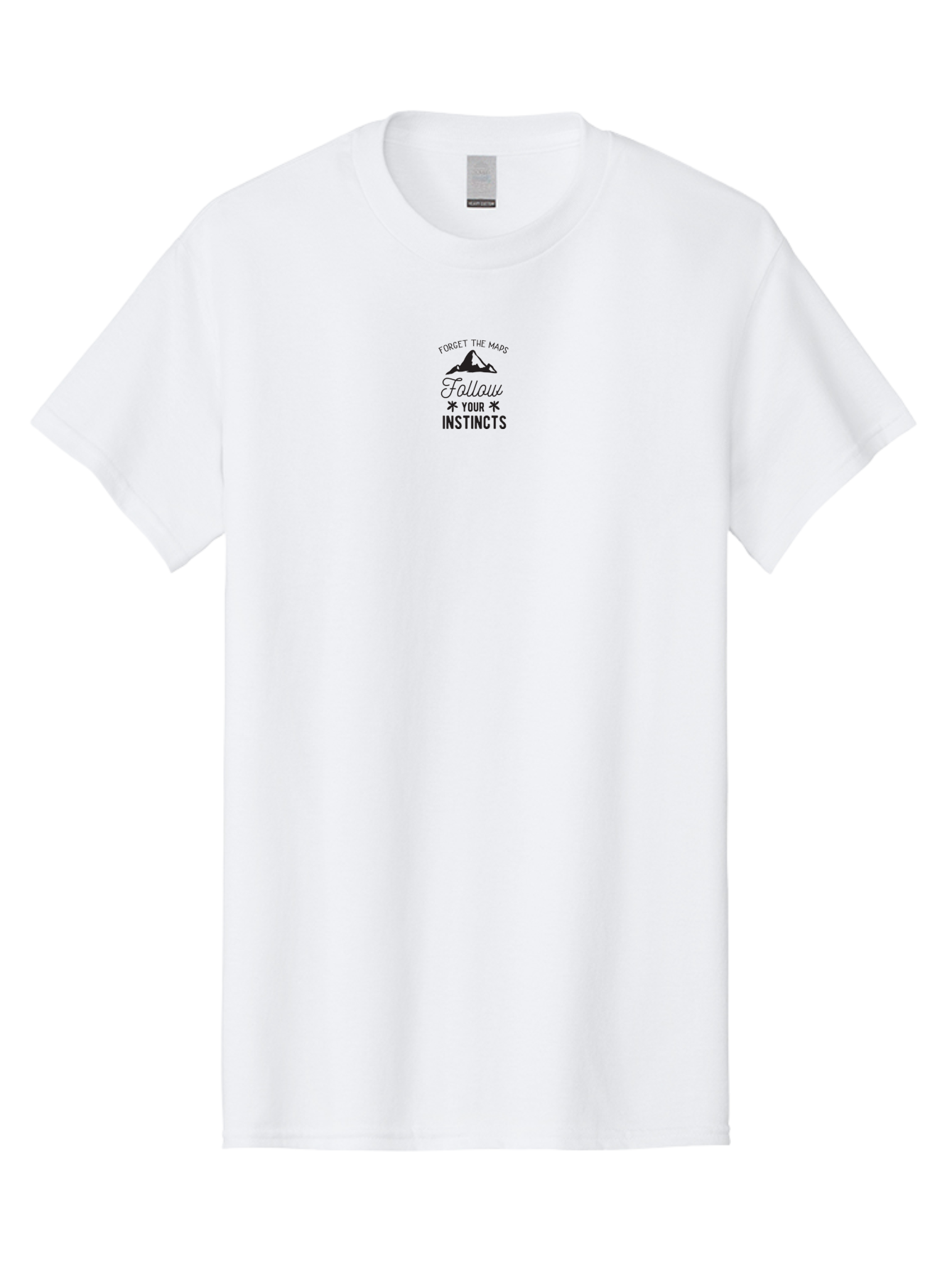 Forget-The-Maps-Follow-Your-Instincts Men'S Graphic Tee, 100% Cotton, Comfortable Casual Summer Wear, Machine Washable, Inspirational Quote, Motivational Message, Follow Your Heart, Mountain Silhouette, Adventure Seeking, Travel Inspiration, Aac745 27