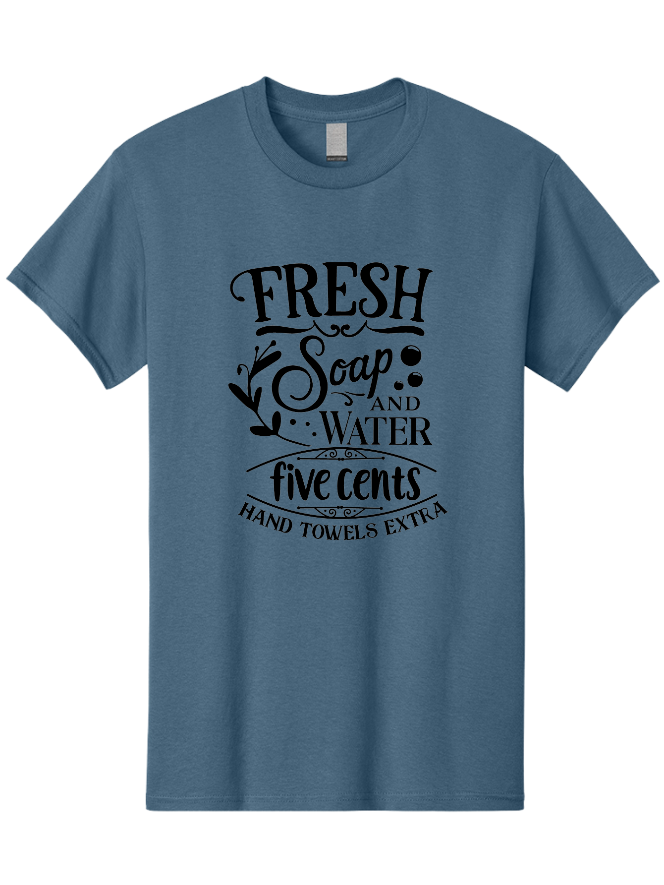 Fresh-Soap-And-Water Men'S Graphic Tee, 100% Cotton, Comfortable Casual Summer Wear, Machine Washable, Vintage Bathroom Decor, Soap And Water, Five Cents, Hand Towels Extra, Retro Style, Black And Green Color Scheme, Decorative Typography, Aac747 19