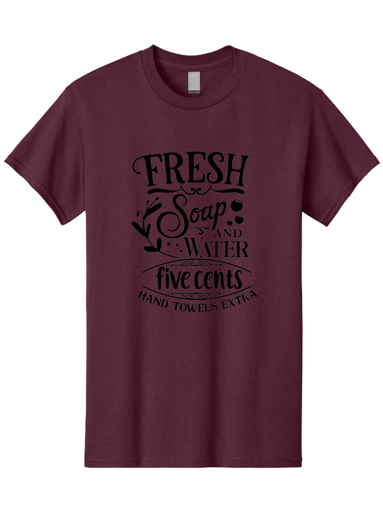 Fresh-Soap-And-Water Men'S Graphic Tee, 100% Cotton, Comfortable Casual Summer Wear, Machine Washable, Vintage Bathroom Decor, Soap And Water, Five Cents, Hand Towels Extra, Retro Style, Black And Green Color Scheme, Decorative Typography, Aac747 15