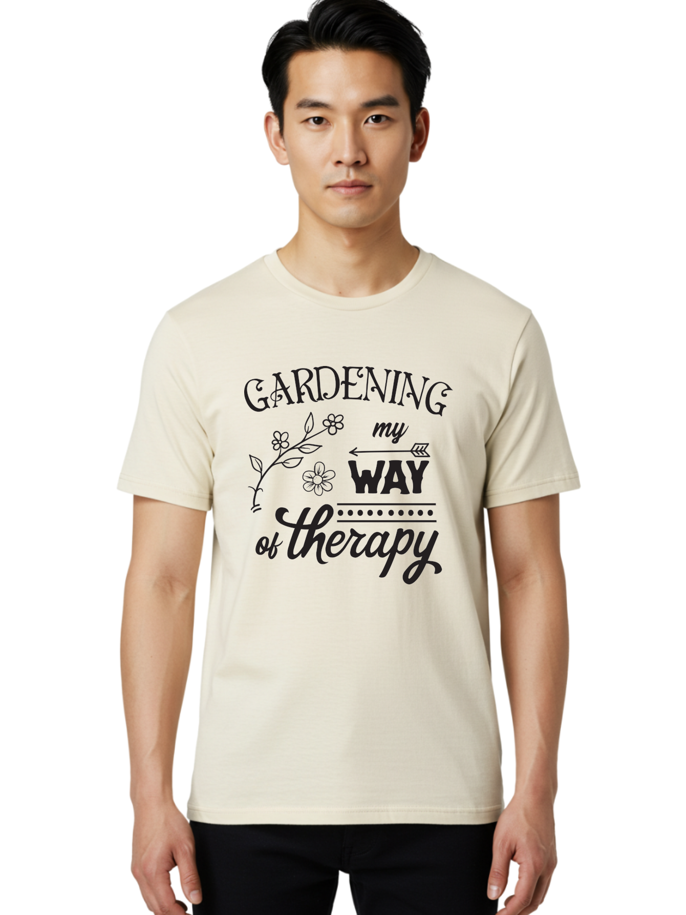 Gardening-My-Way-Of-Therapy Men'S Graphic Tee, 100% Cotton, Comfortable Casual Summer Wear, Machine Washable, Gardening Therapy, Mental Wellness, Self Care, Relaxation, Gardening Quotes, Inspirational Quotes, Floral Designs, Nature Lovers Aac750 30