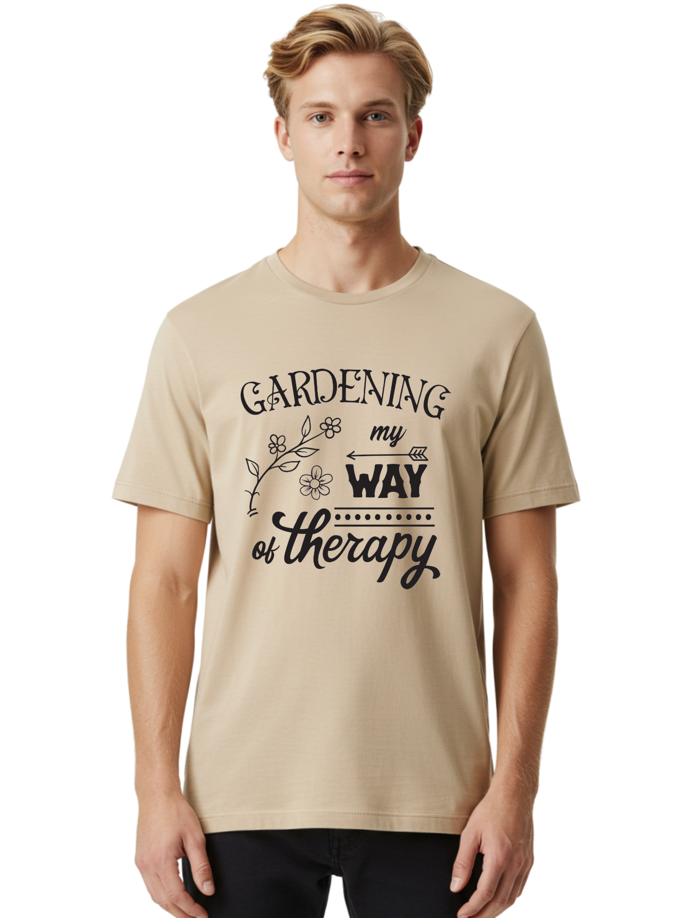 Gardening-My-Way-Of-Therapy Men'S Graphic Tee, 100% Cotton, Comfortable Casual Summer Wear, Machine Washable, Gardening Therapy, Mental Wellness, Self Care, Relaxation, Gardening Quotes, Inspirational Quotes, Floral Designs, Nature Lovers Aac750 10