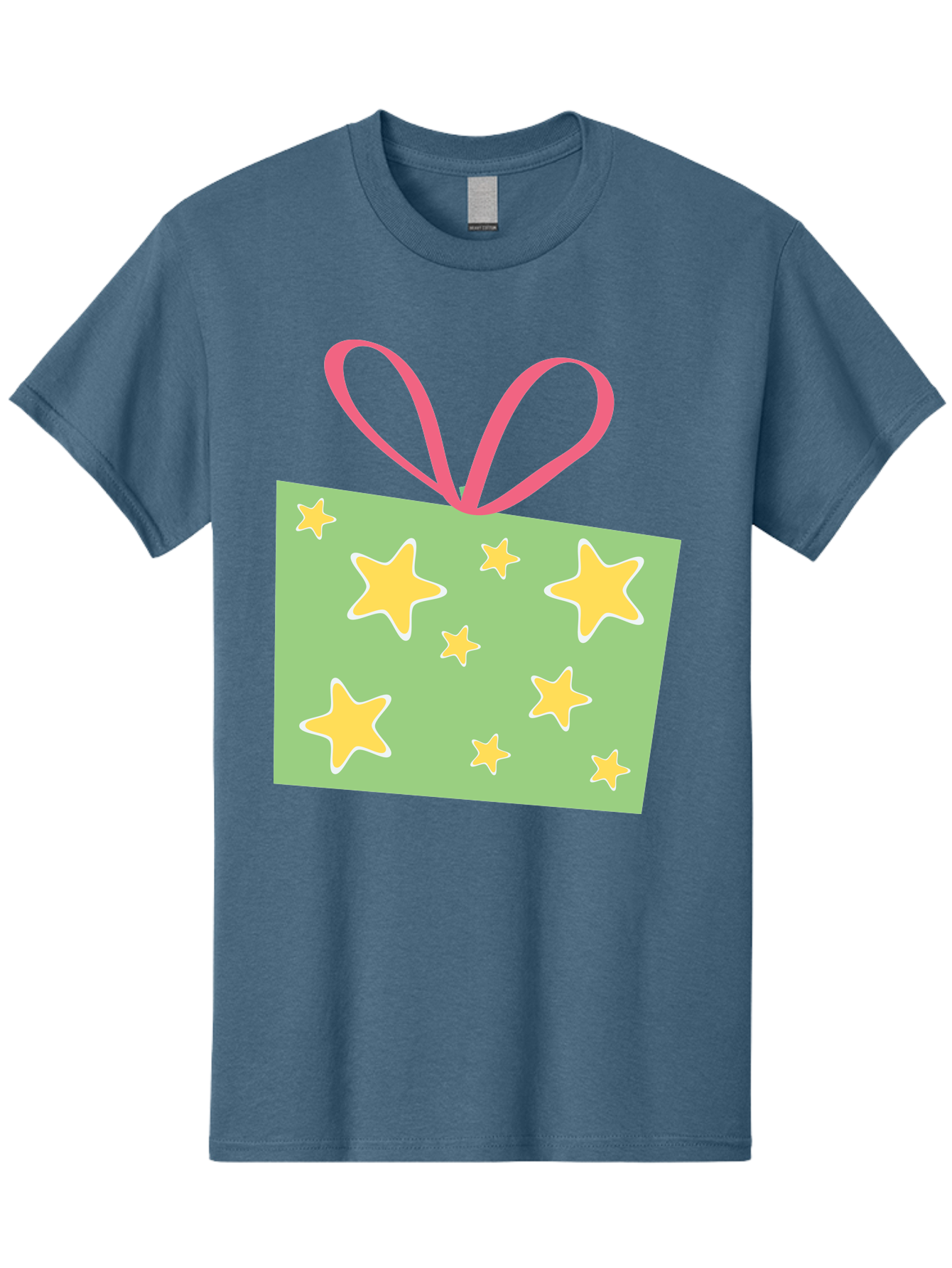 Gift-Tag-Stars Men'S Graphic Tee, 100% Cotton, Comfortable Casual Summer Wear, Machine Washable, Gift Tag, Yellow Stars, Pink Ribbon, Festive Design, Celebratory Theme, Decorative Element, Party Favor, Gift Decoration, Shiny Stars Aac754 21