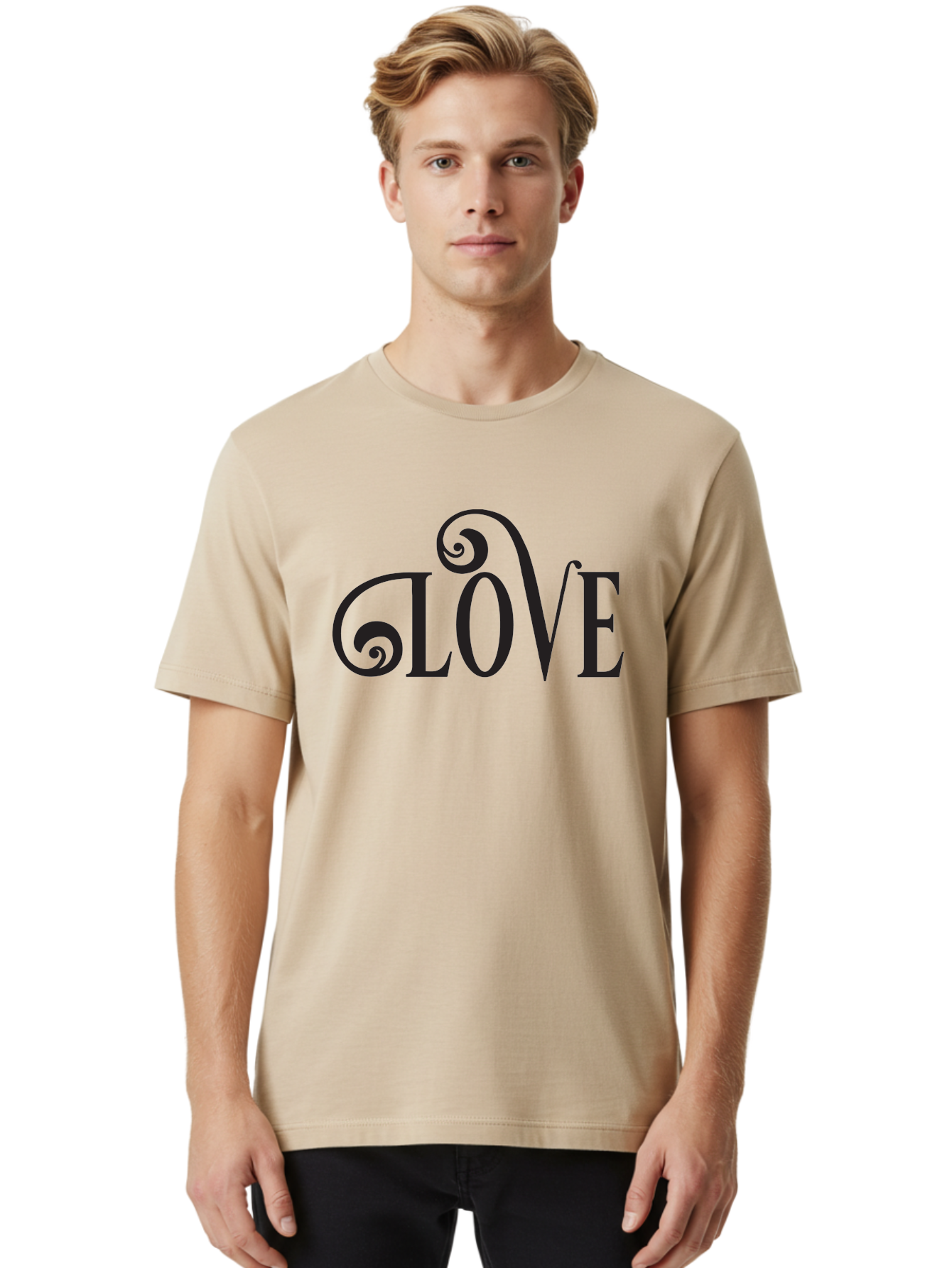 Glove Men'S Graphic Tee, 100% Cotton, Comfortable Casual Summer Wear, Machine Washable, Love Typography, Decorative Lettering, Swirly Design, Black Text, Elegant Font, Whimsical Style, Romantic Message, Stylish Graphics, Heartwarming Phrase Aac759 22