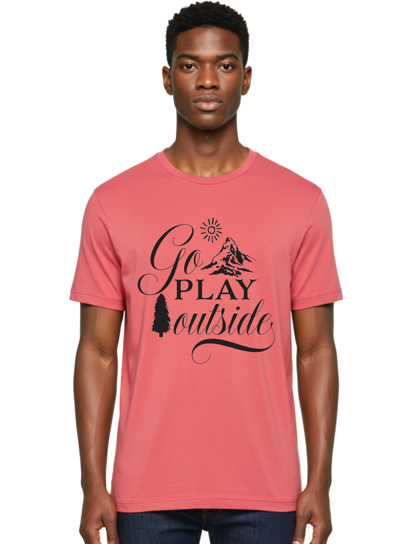 Go-Play-Outside Men'S Graphic Tee, 100% Cotton, Comfortable Casual Summer Wear, Machine Washable, Outdoor Adventure, Mountain Scenery, Pine Tree, Sunshine, Go Outside, Nature Call, Play Time, Active Lifestyle, Exploration, Outdoor Fun Aac760 6