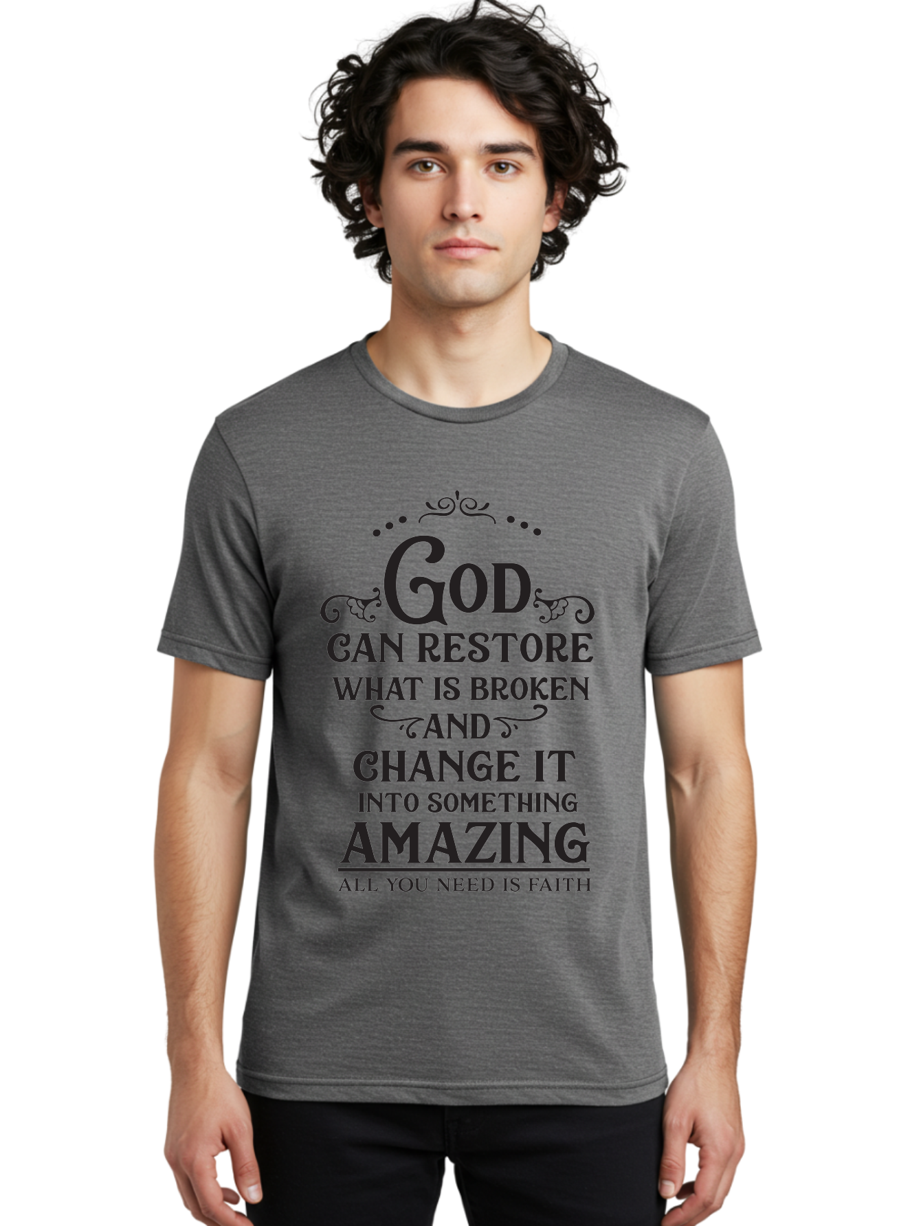 God-Can-Restore-What-Is-Broken Men'S Graphic Tee, 100% Cotton, Comfortable Casual Summer Wear, Machine Washable, Inspirational Quote, Motivational Words, Faith And Restoration, God Can Restore, Broken But Made Whole, Aac761 22