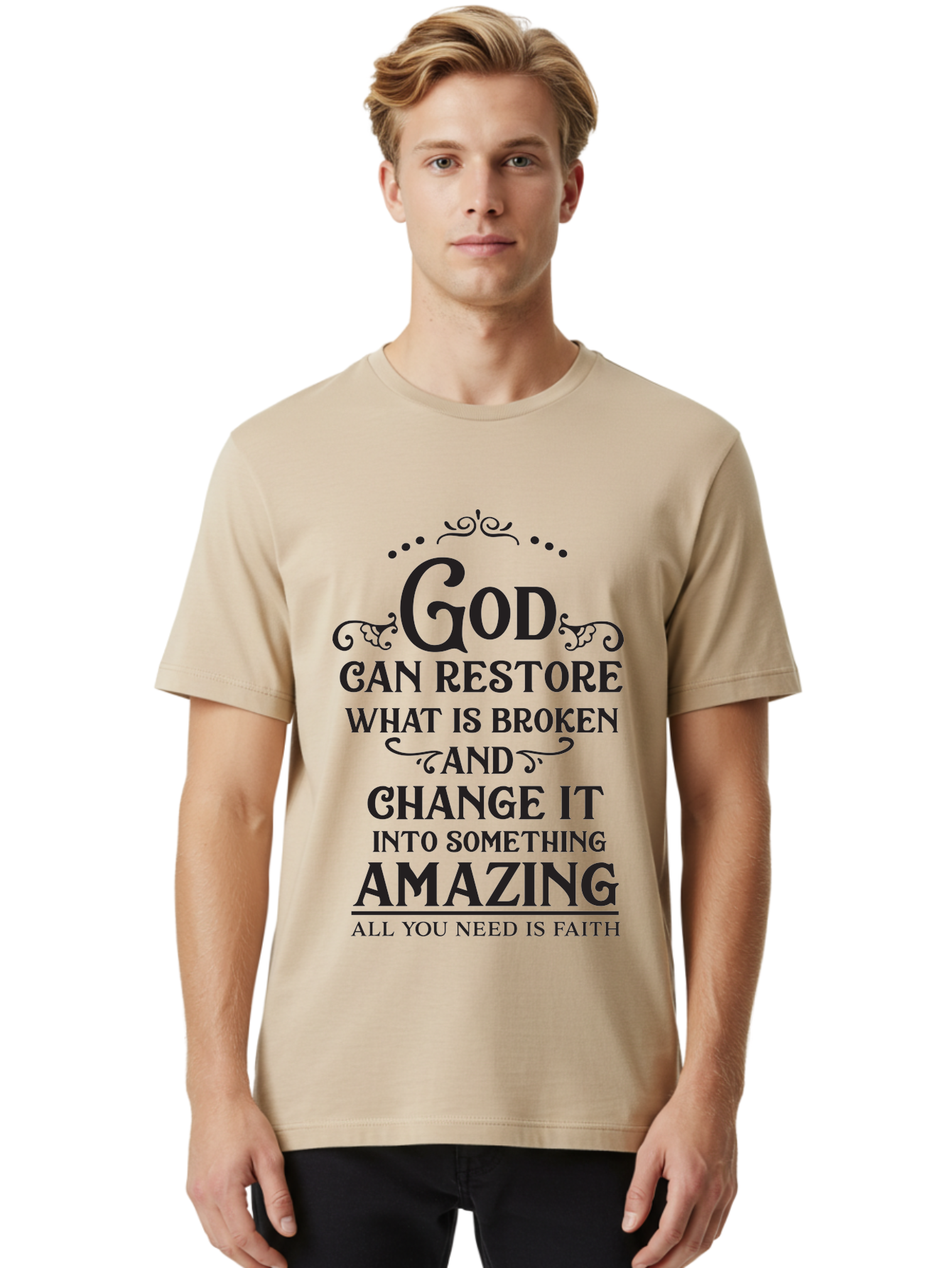 God-Can-Restore-What-Is-Broken Men'S Graphic Tee, 100% Cotton, Comfortable Casual Summer Wear, Machine Washable, Inspirational Quote, Motivational Words, Faith And Restoration, God Can Restore, Broken But Made Whole, Aac761 10
