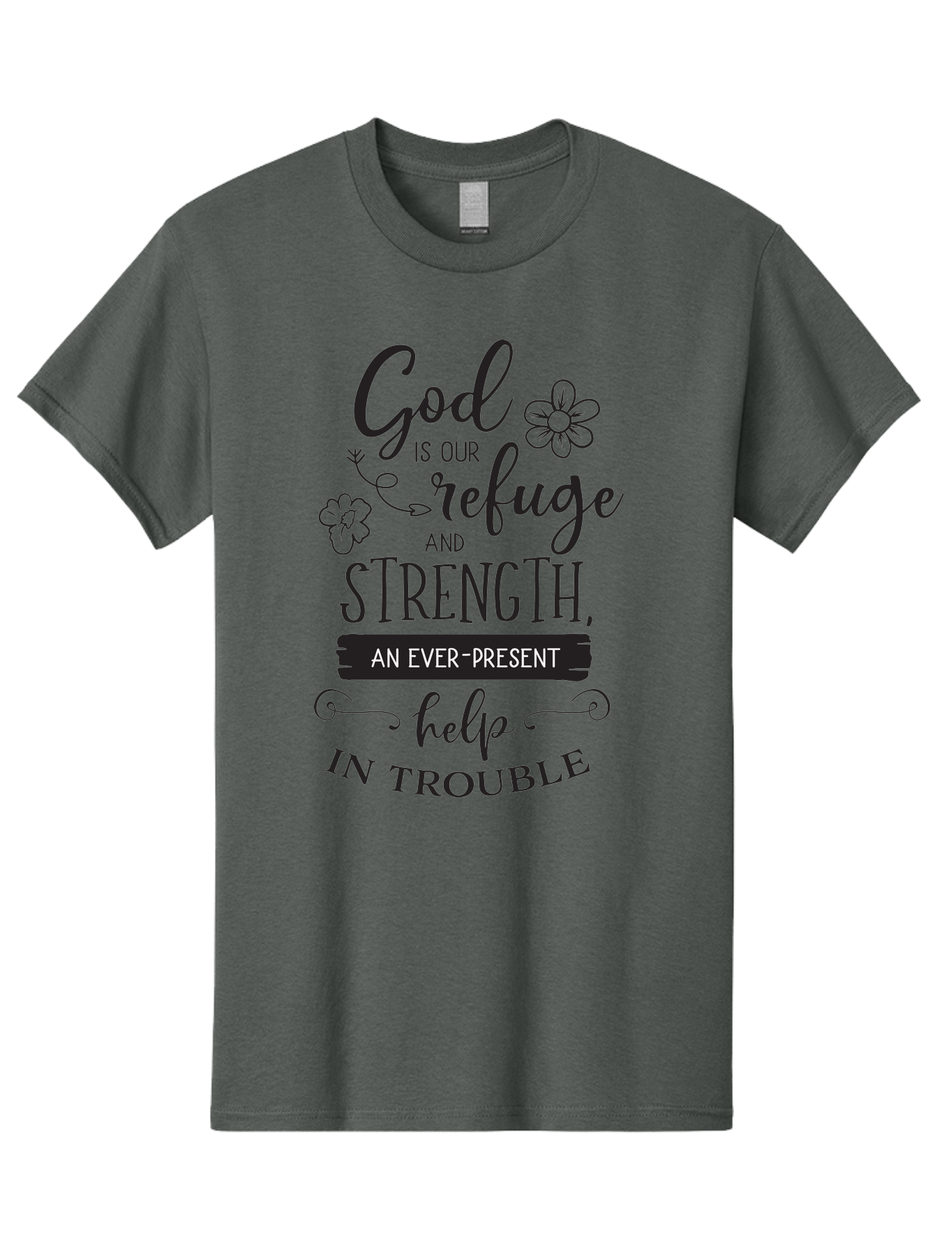 God-Is-Our-Refuge Men'S Graphic Tee, 100% Cotton, Comfortable Casual Summer Wear, Machine Washable, Inspirational Quote, Bible Verse, Motivational Words, Faith And Spirituality, Trust In God, Strength In Trouble, Refuge And Help, Aac765 5