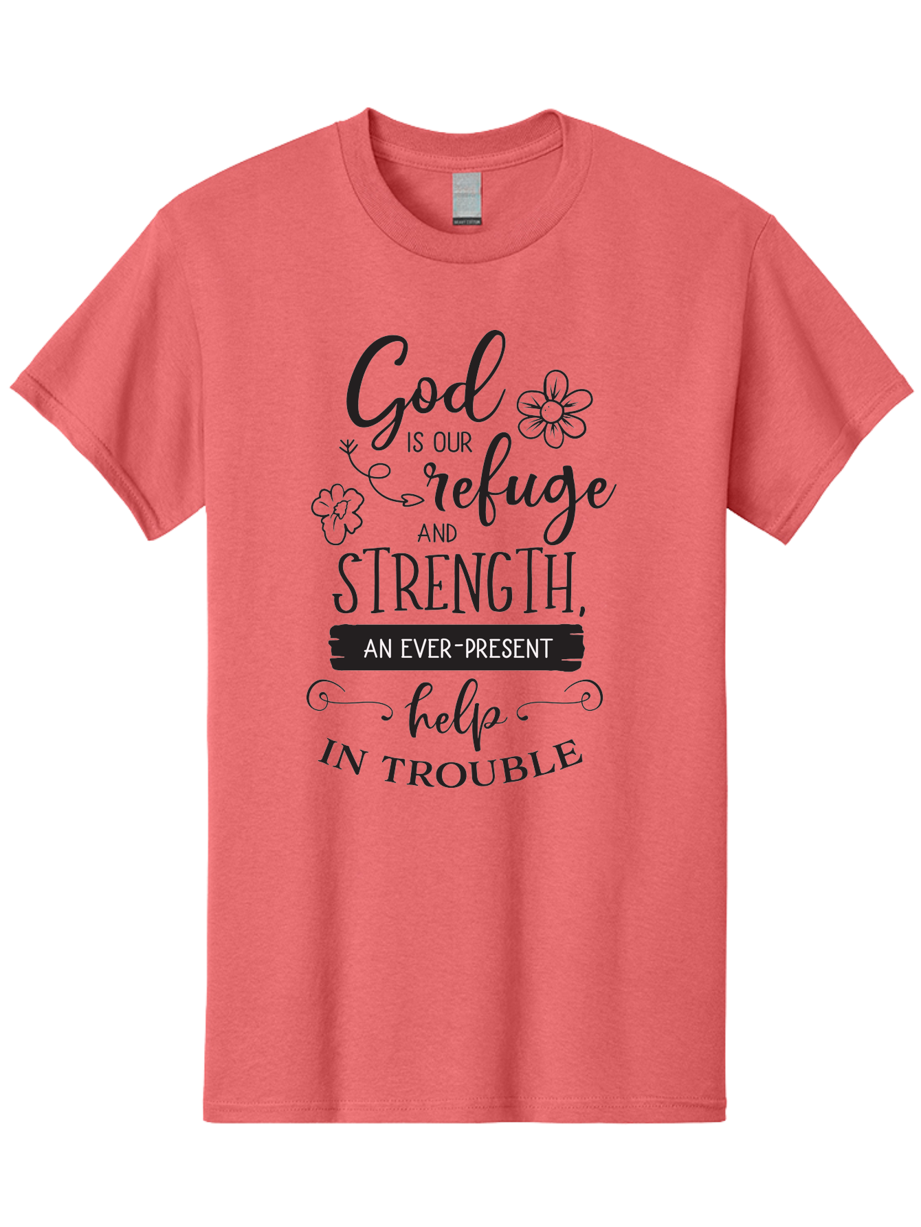 God-Is-Our-Refuge Men'S Graphic Tee, 100% Cotton, Comfortable Casual Summer Wear, Machine Washable, Inspirational Quote, Bible Verse, Motivational Words, Faith And Spirituality, Trust In God, Strength In Trouble, Refuge And Help, Aac765 13