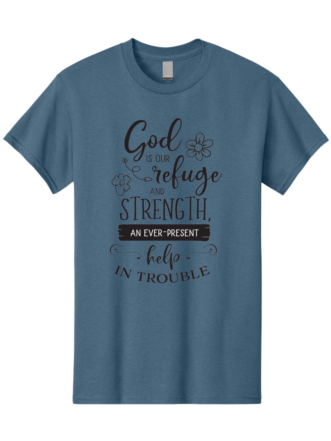 God-Is-Our-Refuge Men'S Graphic Tee, 100% Cotton, Comfortable Casual Summer Wear, Machine Washable, Inspirational Quote, Bible Verse, Motivational Words, Faith And Spirituality, Trust In God, Strength In Trouble, Refuge And Help, Aac765 17