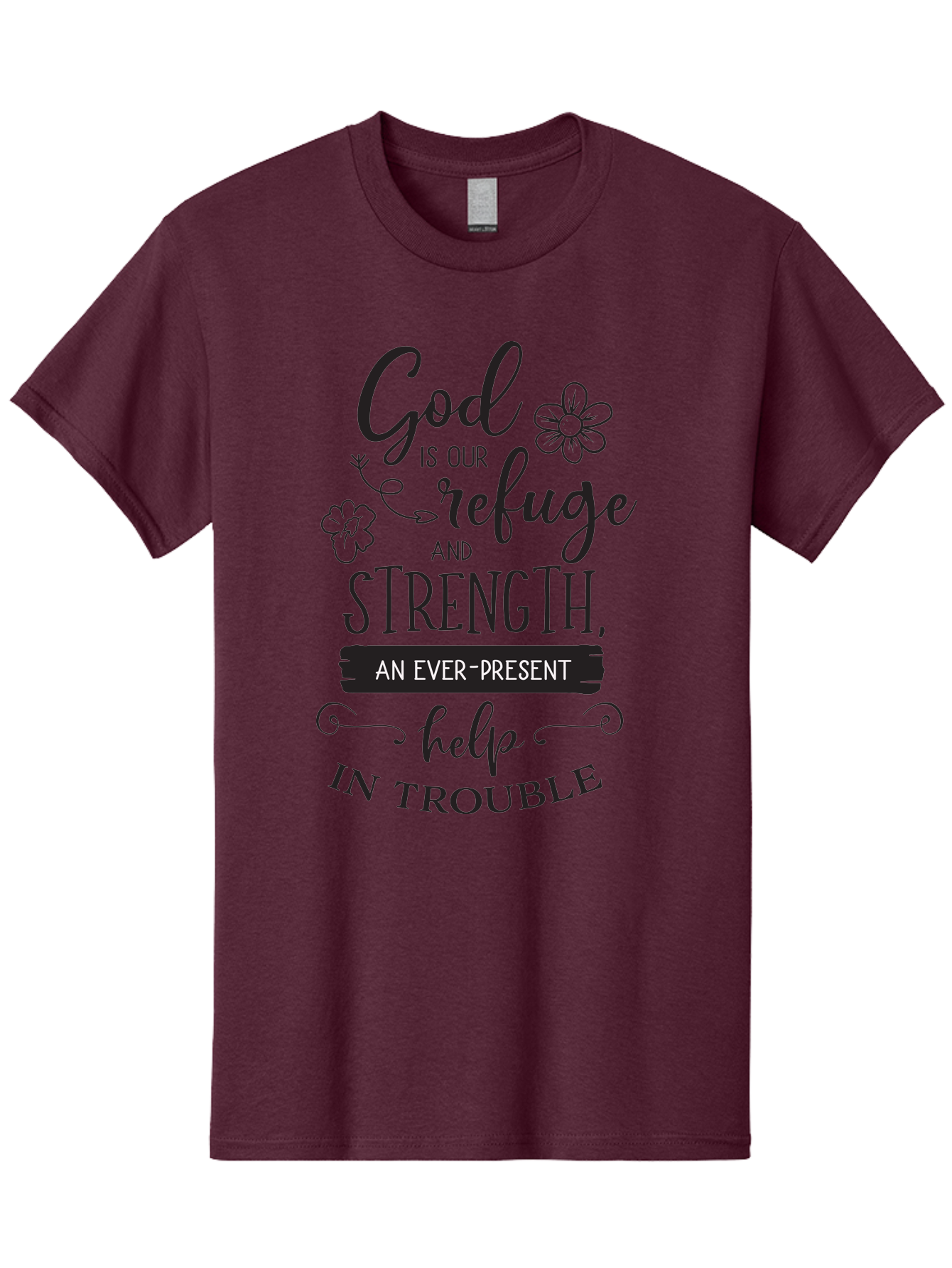 God-Is-Our-Refuge Men'S Graphic Tee, 100% Cotton, Comfortable Casual Summer Wear, Machine Washable, Inspirational Quote, Bible Verse, Motivational Words, Faith And Spirituality, Trust In God, Strength In Trouble, Refuge And Help, Aac765 9