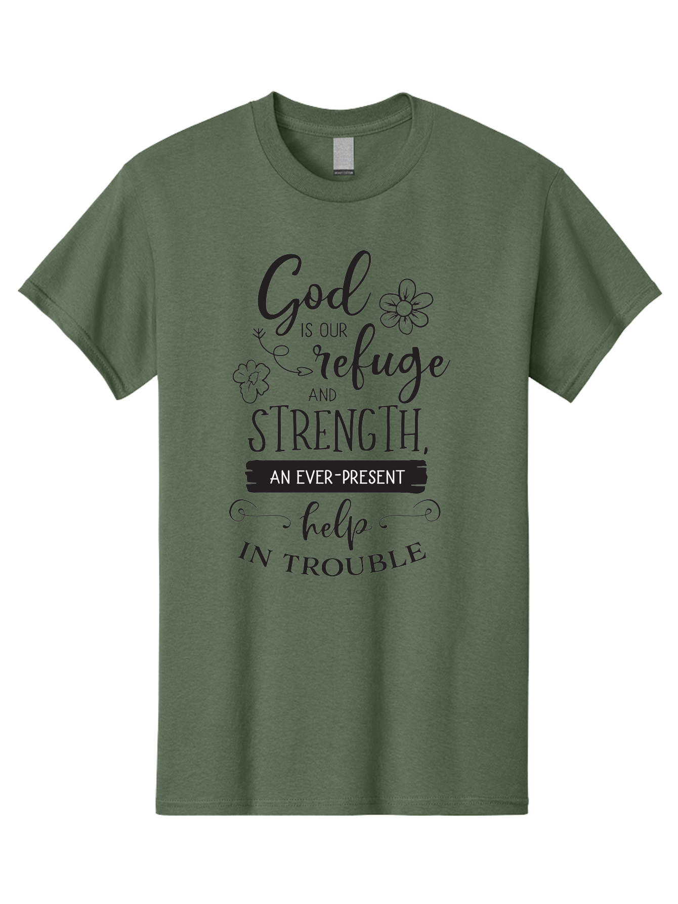 God-Is-Our-Refuge Men'S Graphic Tee, 100% Cotton, Comfortable Casual Summer Wear, Machine Washable, Inspirational Quote, Bible Verse, Motivational Words, Faith And Spirituality, Trust In God, Strength In Trouble, Refuge And Help, Aac765 23
