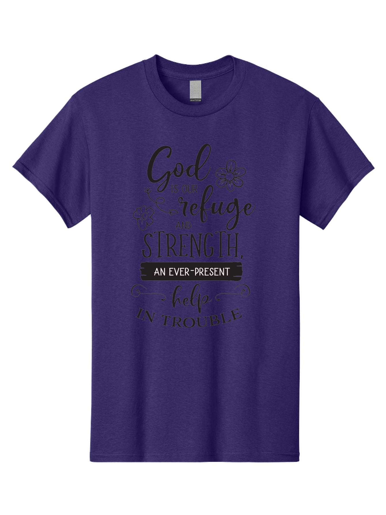 God-Is-Our-Refuge Men'S Graphic Tee, 100% Cotton, Comfortable Casual Summer Wear, Machine Washable, Inspirational Quote, Bible Verse, Motivational Words, Faith And Spirituality, Trust In God, Strength In Trouble, Refuge And Help, Aac765 15