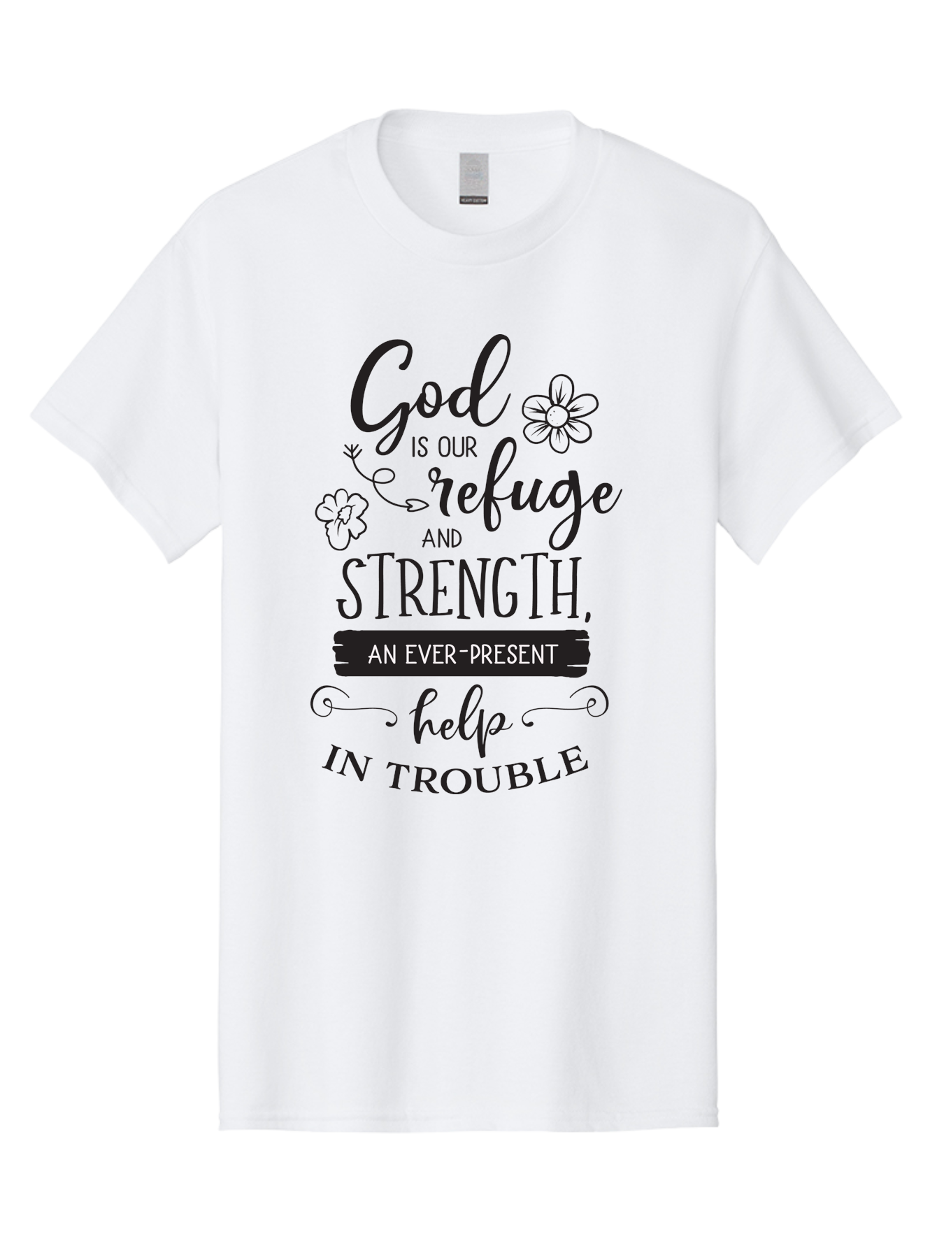 God-Is-Our-Refuge Men'S Graphic Tee, 100% Cotton, Comfortable Casual Summer Wear, Machine Washable, Inspirational Quote, Bible Verse, Motivational Words, Faith And Spirituality, Trust In God, Strength In Trouble, Refuge And Help, Aac765 19
