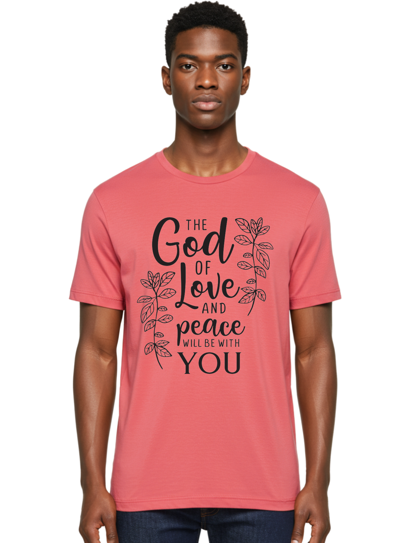 God-Of-Love-And-Peace Men'S Graphic Tee, 100% Cotton, Comfortable Casual Summer Wear, Machine Washable, Inspirational Quote, God Of Love And Peace, Uplifting Message, Positive Affirmation, Leafy Design, Black Typography, Spiritual Words, Aac766 24