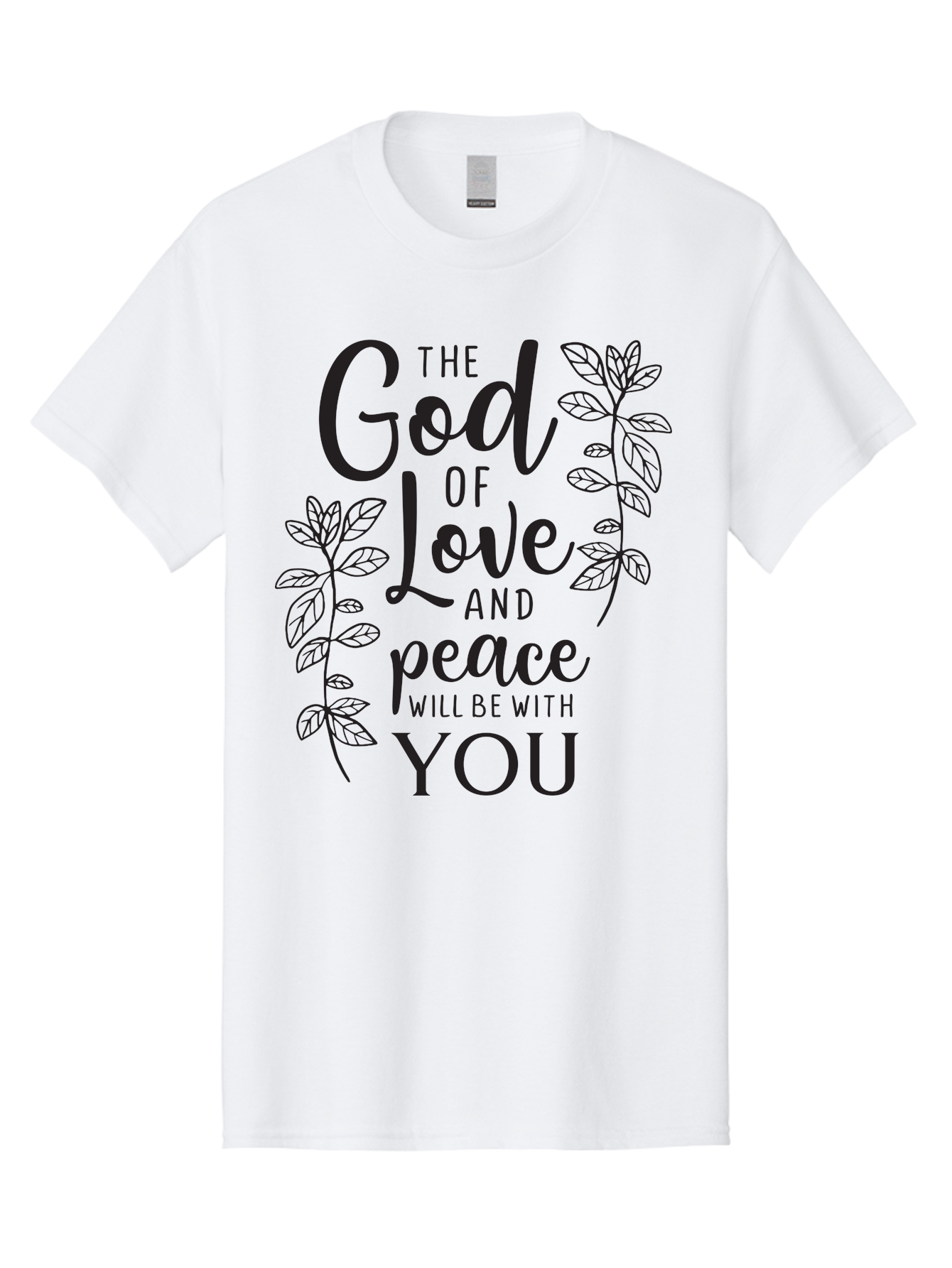 God-Of-Love-And-Peace Men'S Graphic Tee, 100% Cotton, Comfortable Casual Summer Wear, Machine Washable, Inspirational Quote, God Of Love And Peace, Uplifting Message, Positive Affirmation, Leafy Design, Black Typography, Spiritual Words, Aac766 21