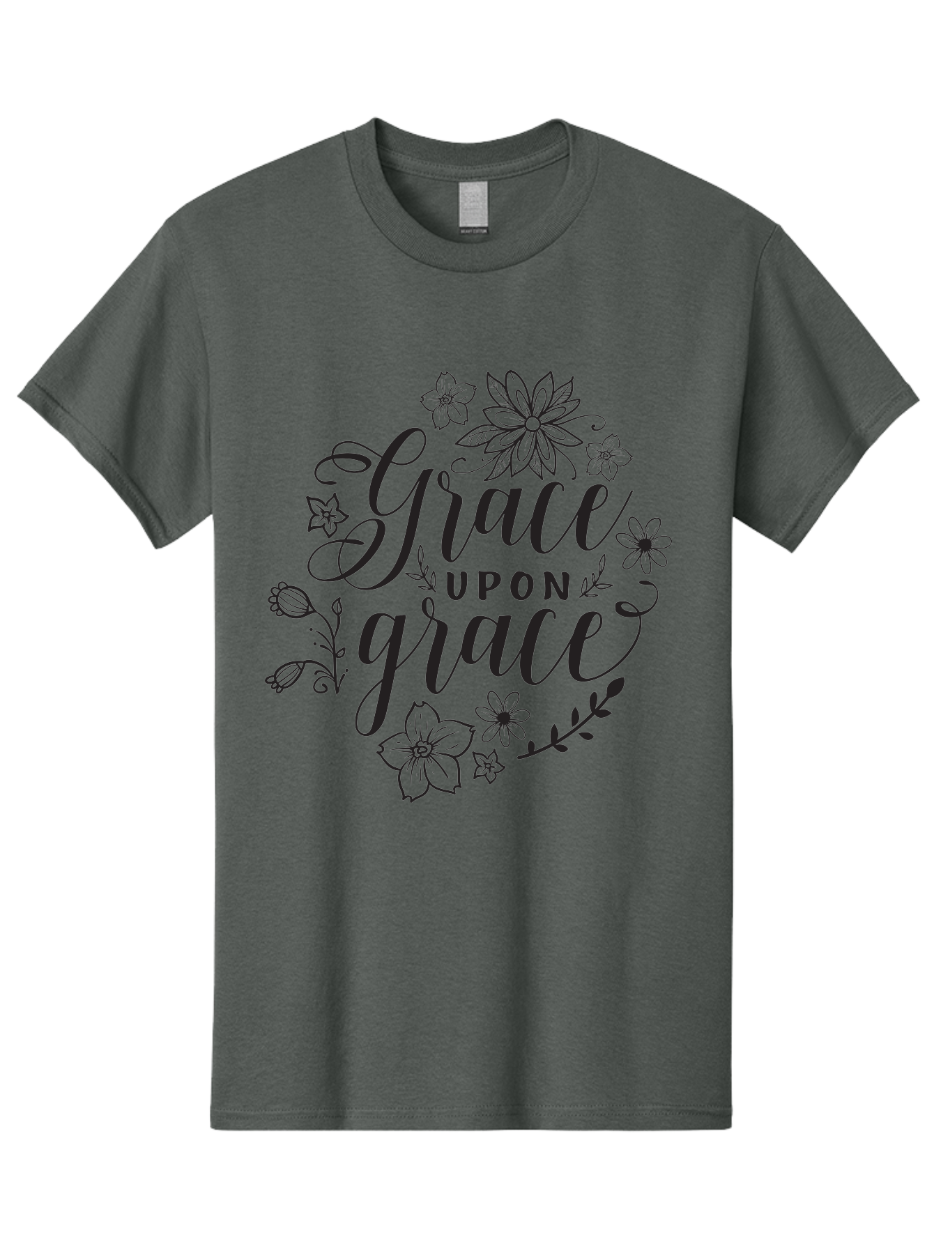 Grace-Upon-Grace Men'S Graphic Tee, 100% Cotton, Comfortable Casual Summer Wear, Machine Washable, Inspirational Quote, Floral Wreath, Black Typography, Divine Love, Spiritual Growth, Faith-Based, Motivational Words, Elegant Design, Aac774 25