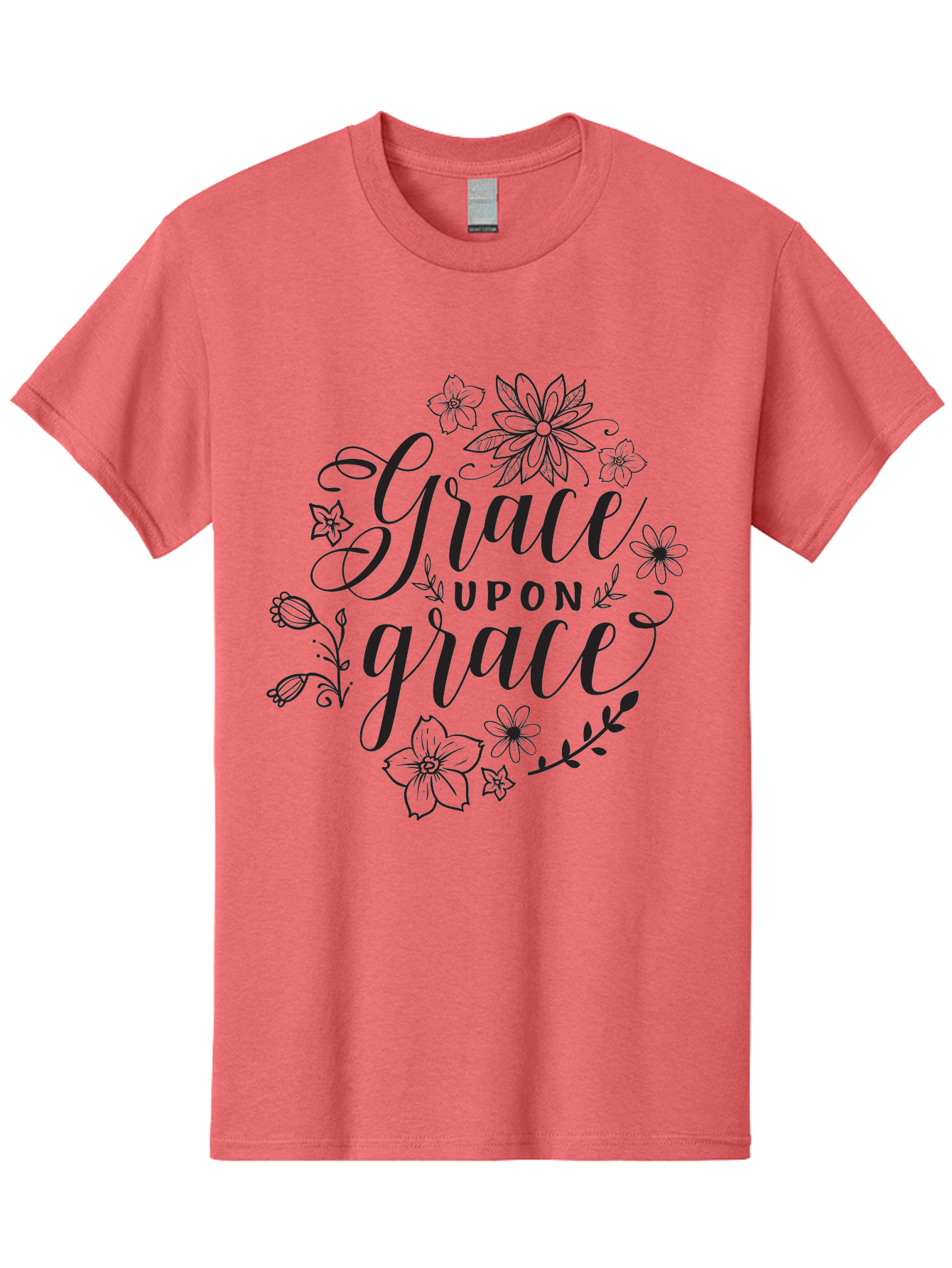 Grace-Upon-Grace Men'S Graphic Tee, 100% Cotton, Comfortable Casual Summer Wear, Machine Washable, Inspirational Quote, Floral Wreath, Black Typography, Divine Love, Spiritual Growth, Faith-Based, Motivational Words, Elegant Design, Aac774 29