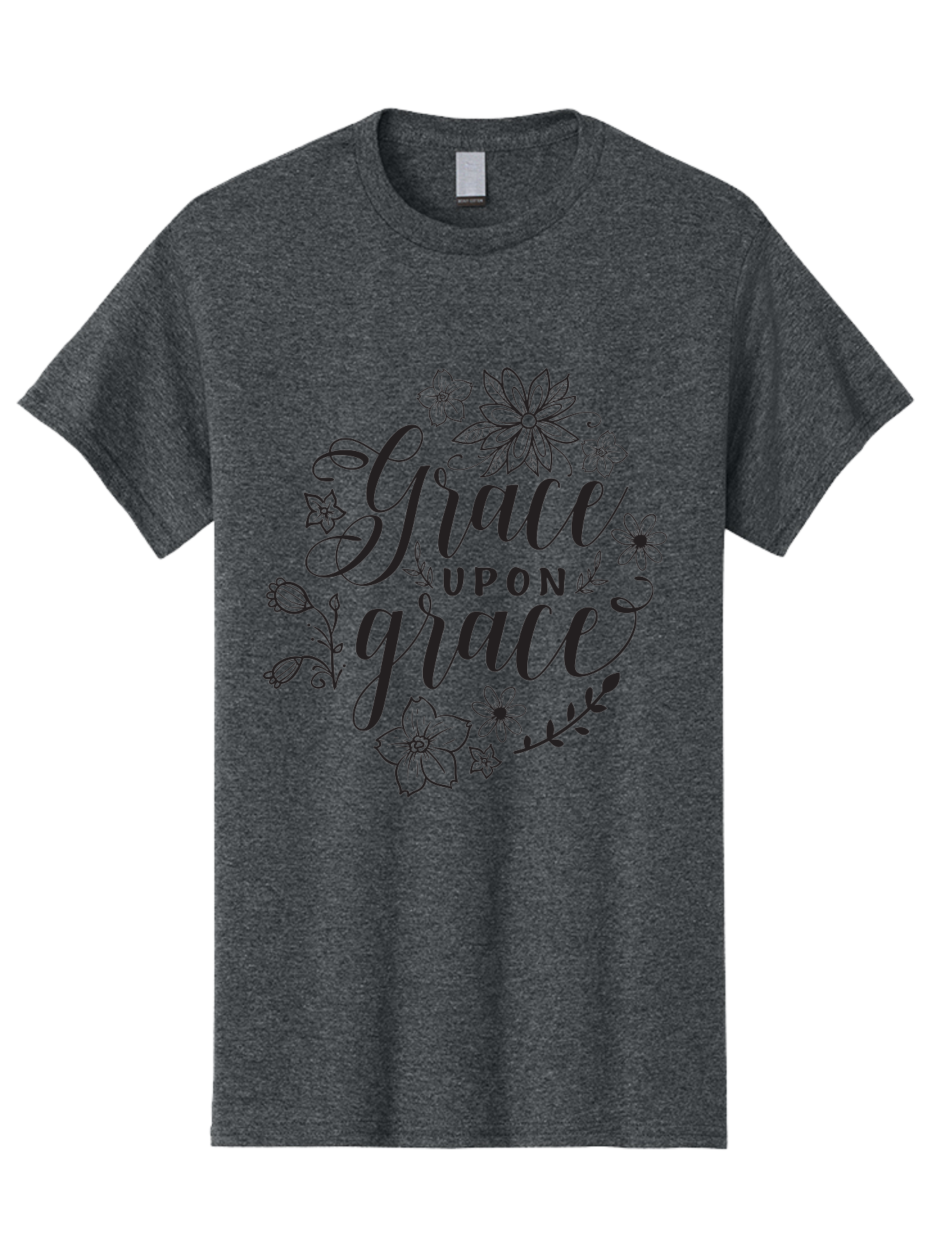Grace-Upon-Grace Men'S Graphic Tee, 100% Cotton, Comfortable Casual Summer Wear, Machine Washable, Inspirational Quote, Floral Wreath, Black Typography, Divine Love, Spiritual Growth, Faith-Based, Motivational Words, Elegant Design, Aac774 27