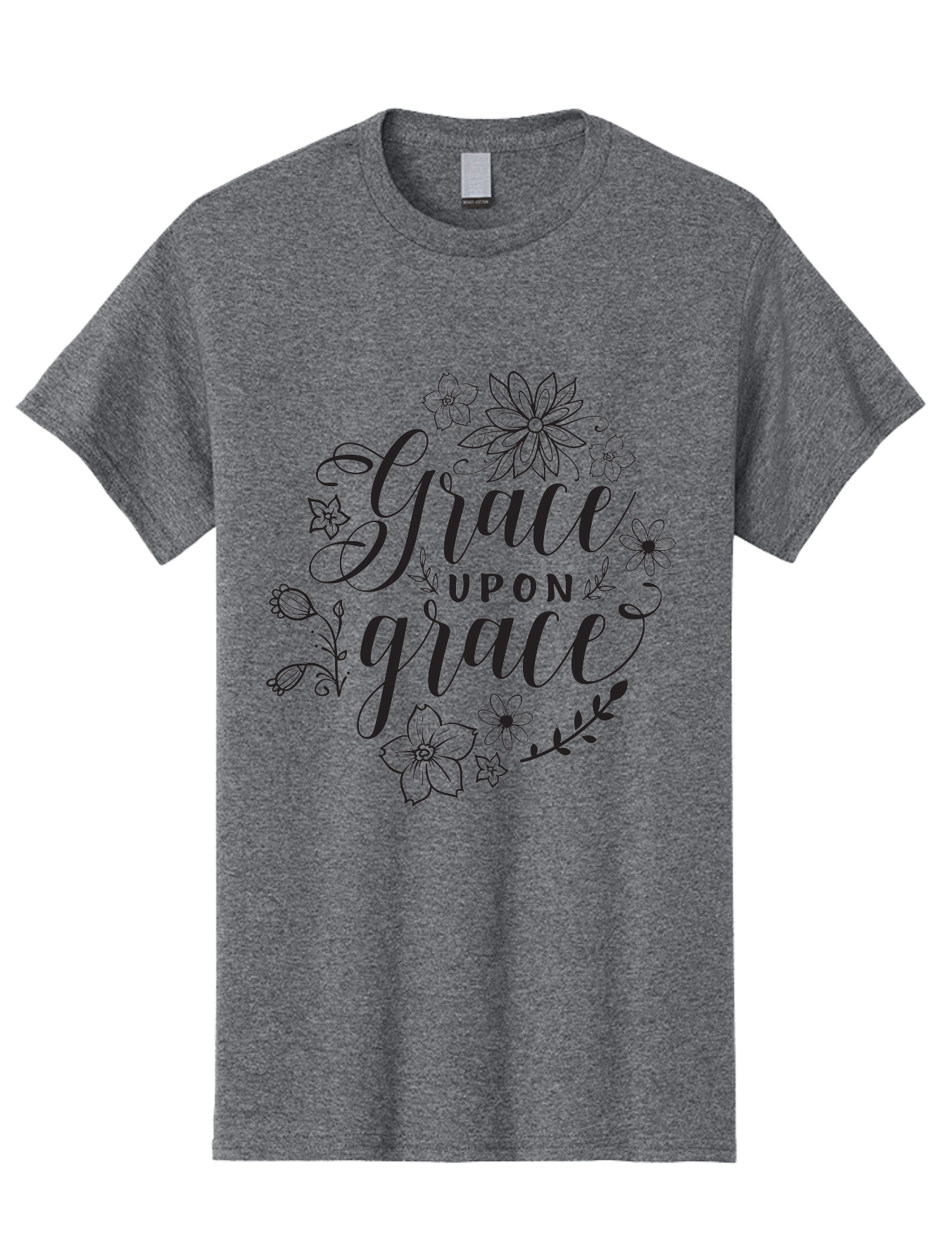 Grace-Upon-Grace Men'S Graphic Tee, 100% Cotton, Comfortable Casual Summer Wear, Machine Washable, Inspirational Quote, Floral Wreath, Black Typography, Divine Love, Spiritual Growth, Faith-Based, Motivational Words, Elegant Design, Aac774 11