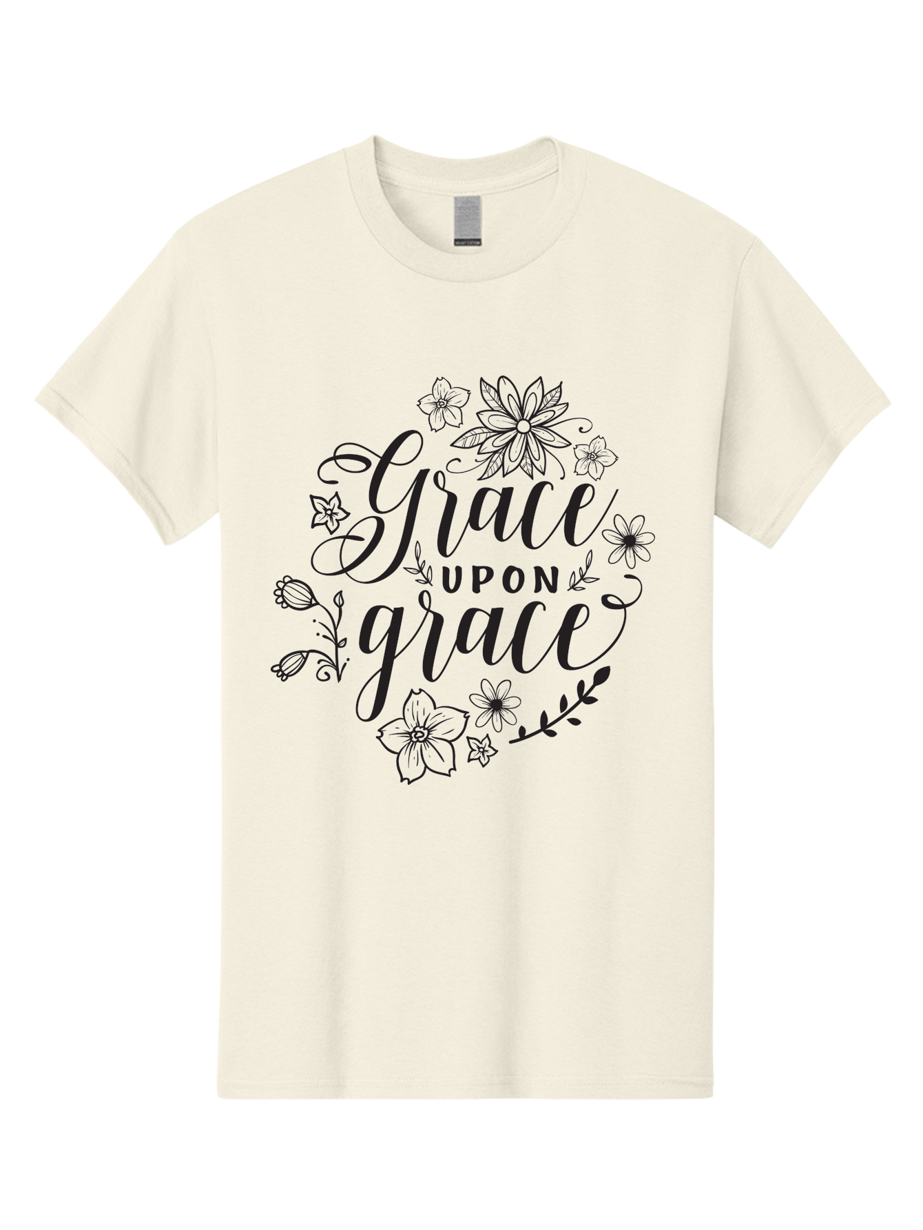 Grace-Upon-Grace Men'S Graphic Tee, 100% Cotton, Comfortable Casual Summer Wear, Machine Washable, Inspirational Quote, Floral Wreath, Black Typography, Divine Love, Spiritual Growth, Faith-Based, Motivational Words, Elegant Design, Aac774 13