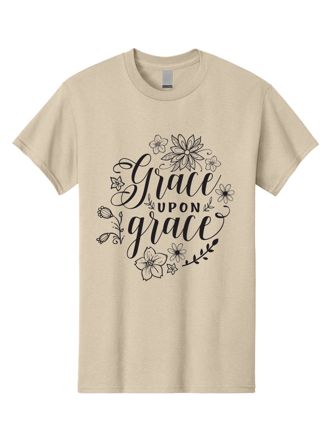 Grace-Upon-Grace Men'S Graphic Tee, 100% Cotton, Comfortable Casual Summer Wear, Machine Washable, Inspirational Quote, Floral Wreath, Black Typography, Divine Love, Spiritual Growth, Faith-Based, Motivational Words, Elegant Design, Aac774 17