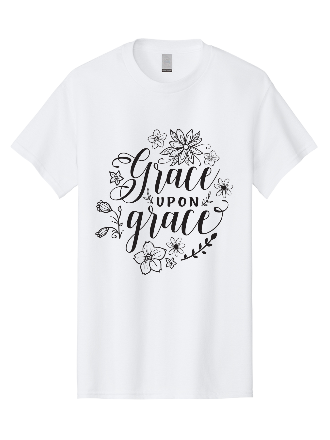 Grace-Upon-Grace Men'S Graphic Tee, 100% Cotton, Comfortable Casual Summer Wear, Machine Washable, Inspirational Quote, Floral Wreath, Black Typography, Divine Love, Spiritual Growth, Faith-Based, Motivational Words, Elegant Design, Aac774 9