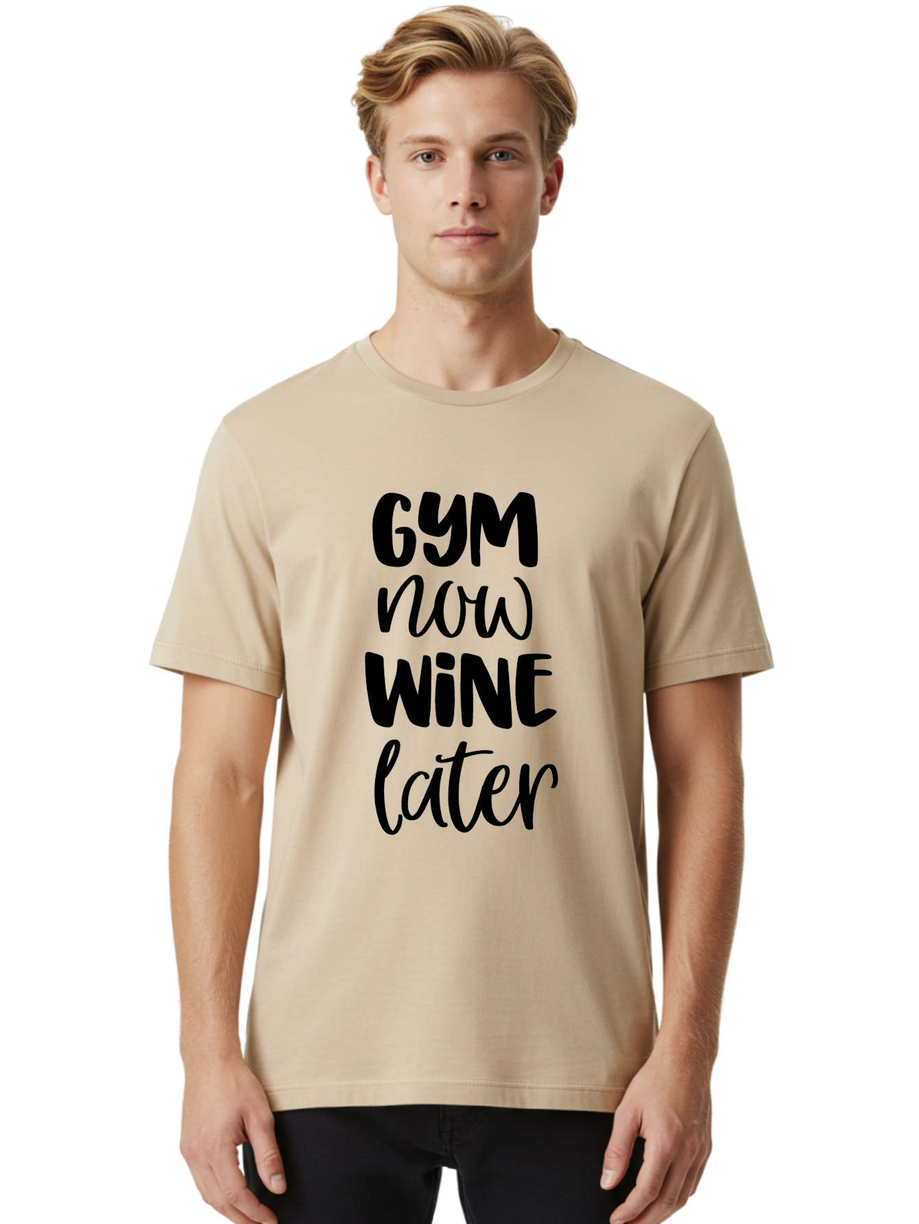 Gym-Now-Wine-Later-1 Men'S Graphic Tee, 100% Cotton, Comfortable Casual Summer Wear, Machine Washable, Gym Motivation, Fitness Quotes, Wine Lover, Fitness Humor, Workout Inspiration, Funny Sayings, Wine Time, Gym Now Wine Later Aac783 16