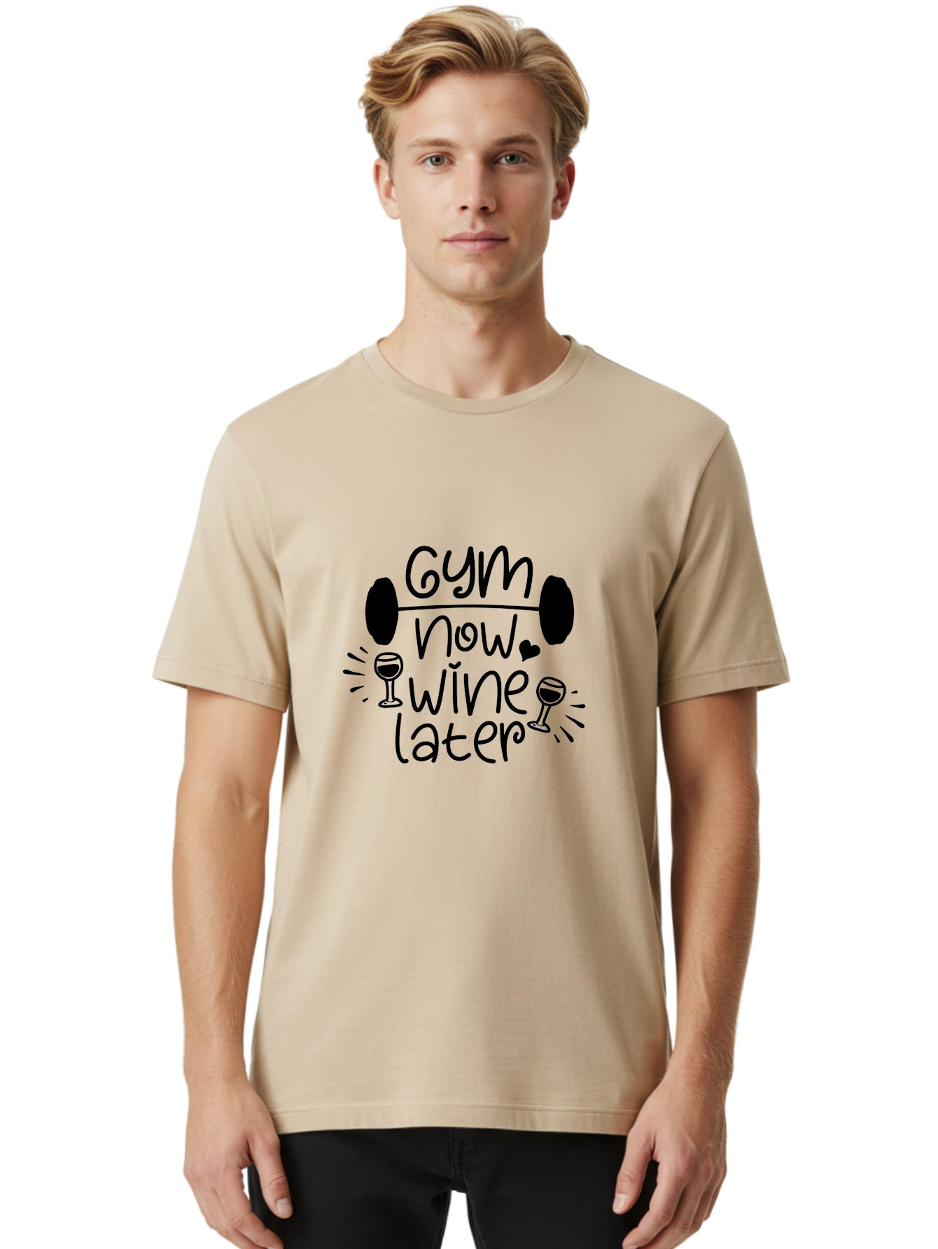 Gym-Now-Wine-Later Men'S Graphic Tee, 100% Cotton, Comfortable Casual Summer Wear, Machine Washable, Gym Motivation, Fitness Quote, Wine Lover, Workout Inspiration, Balance, Fitness Humor, Healthy Lifestyle, Gym And Wine Aac784 14