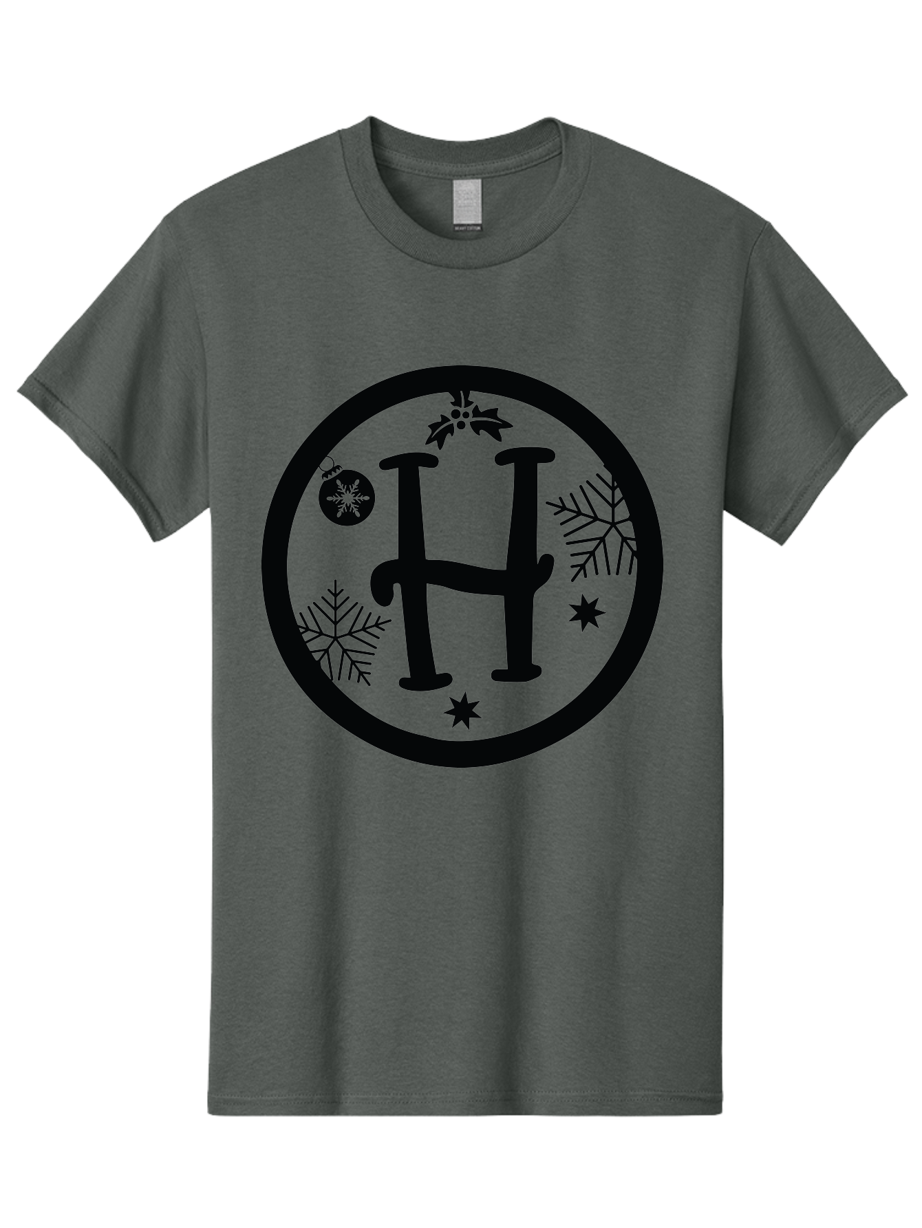 H Men'S Graphic Tee, 100% Cotton, Comfortable Casual Summer Wear, Machine Washable, H Logo, Black Letter, Circular Frame, Snowflakes, Stars, Christmas Ornament, Winter Theme, Festive Design, Holiday Graphics, Decorative Elements Aac786 15
