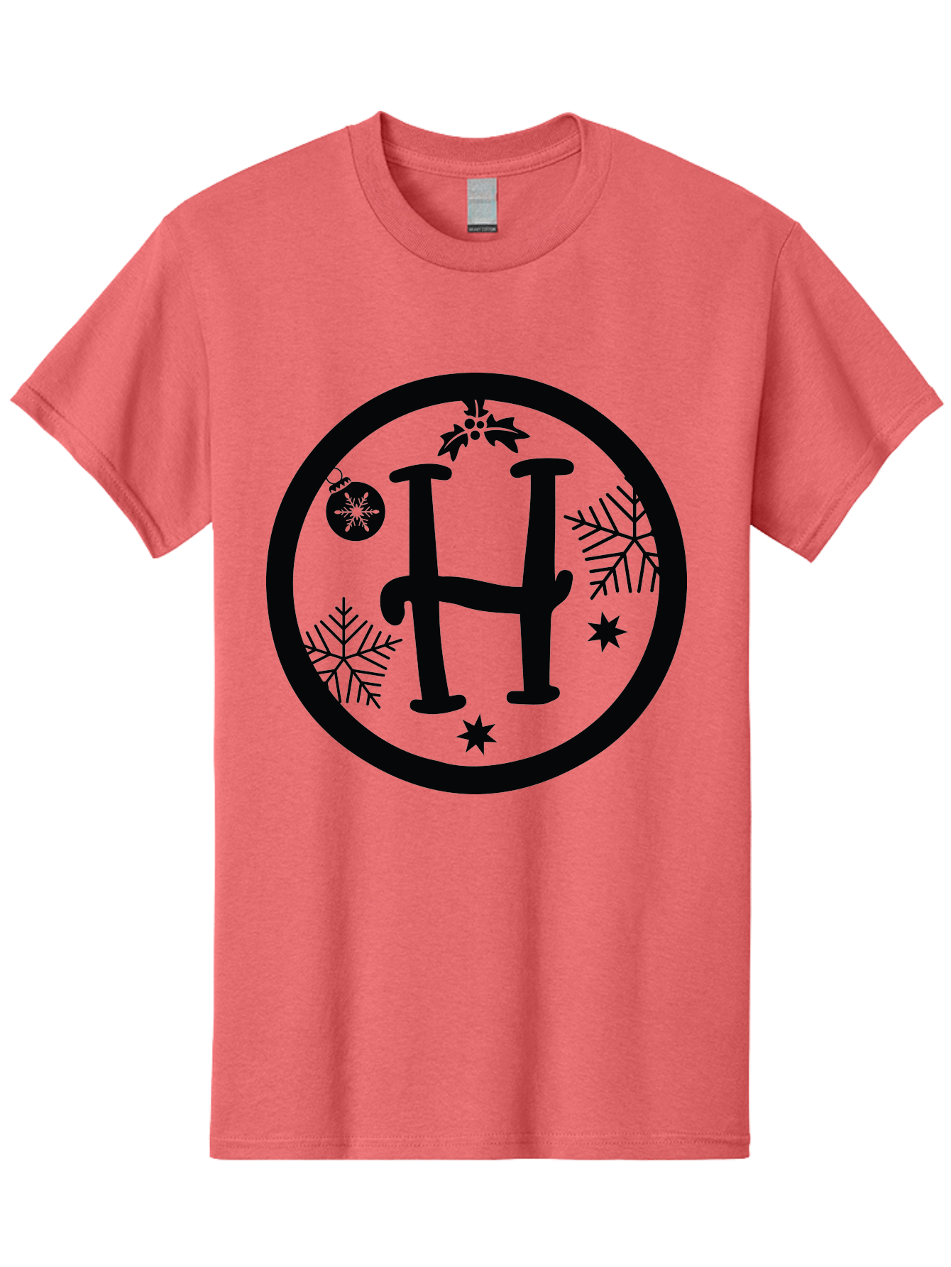 H Men'S Graphic Tee, 100% Cotton, Comfortable Casual Summer Wear, Machine Washable, H Logo, Black Letter, Circular Frame, Snowflakes, Stars, Christmas Ornament, Winter Theme, Festive Design, Holiday Graphics, Decorative Elements Aac786 5