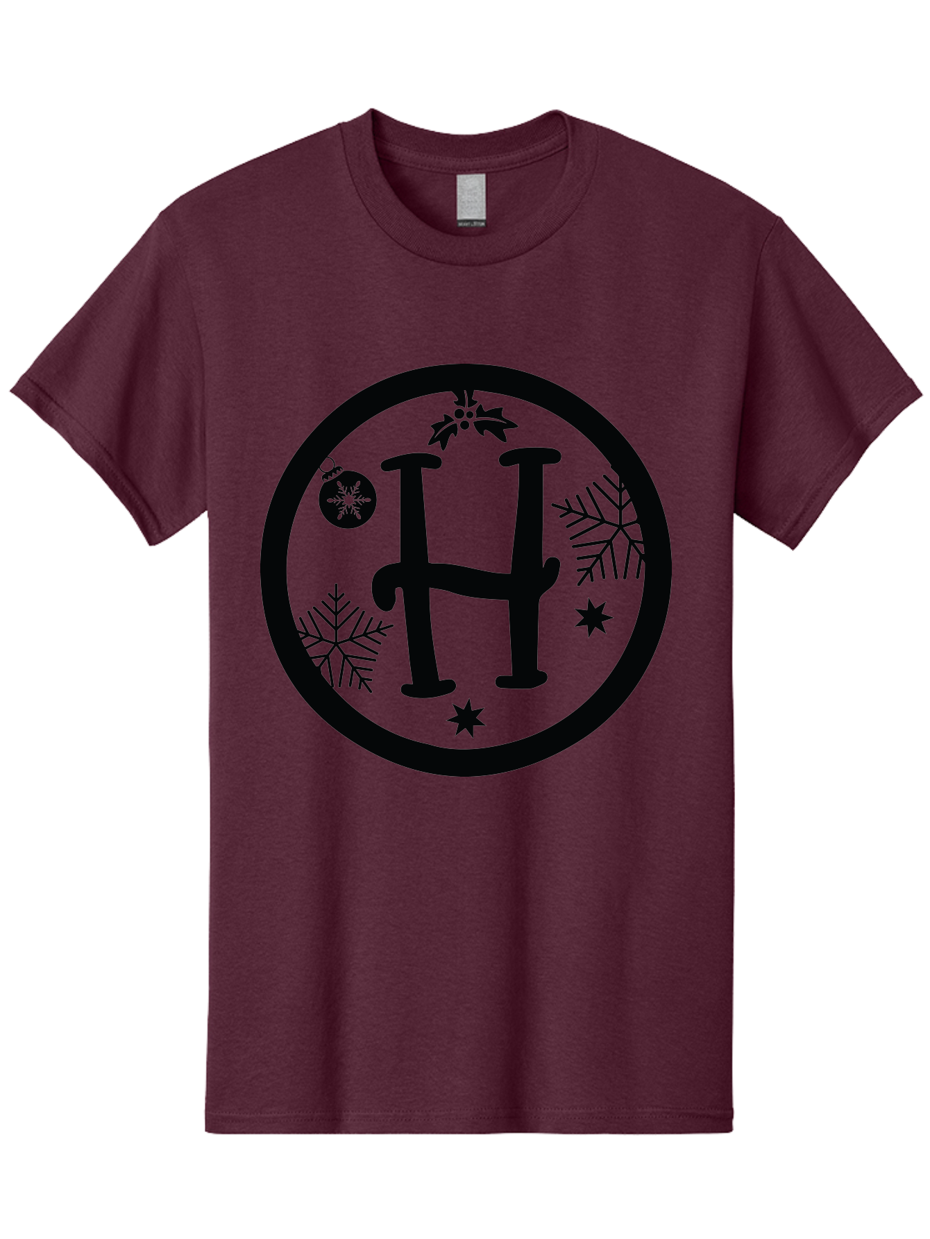 H Men'S Graphic Tee, 100% Cotton, Comfortable Casual Summer Wear, Machine Washable, H Logo, Black Letter, Circular Frame, Snowflakes, Stars, Christmas Ornament, Winter Theme, Festive Design, Holiday Graphics, Decorative Elements Aac786 27