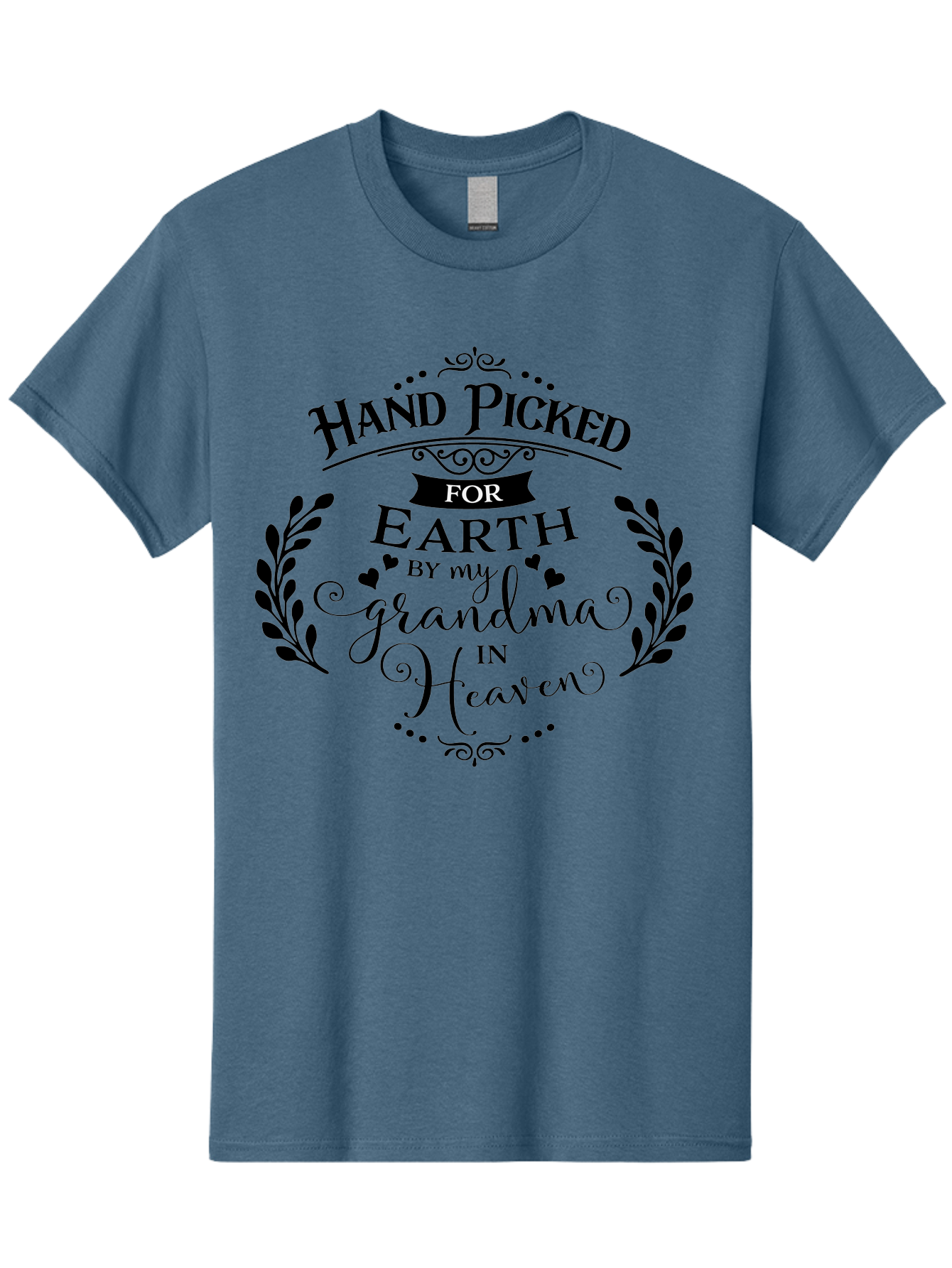 Hand-Picked-For-Earth-By-My-Grandma-In-Heaven Men'S Graphic Tee, 100% Cotton, Comfortable Casual Summer Wear, Machine Washable, Memorial Quote, Tribute To Grandma, Heavenly Love, Family Bond, Inspirational Phrase, Sympathy Gift, Aac791 23
