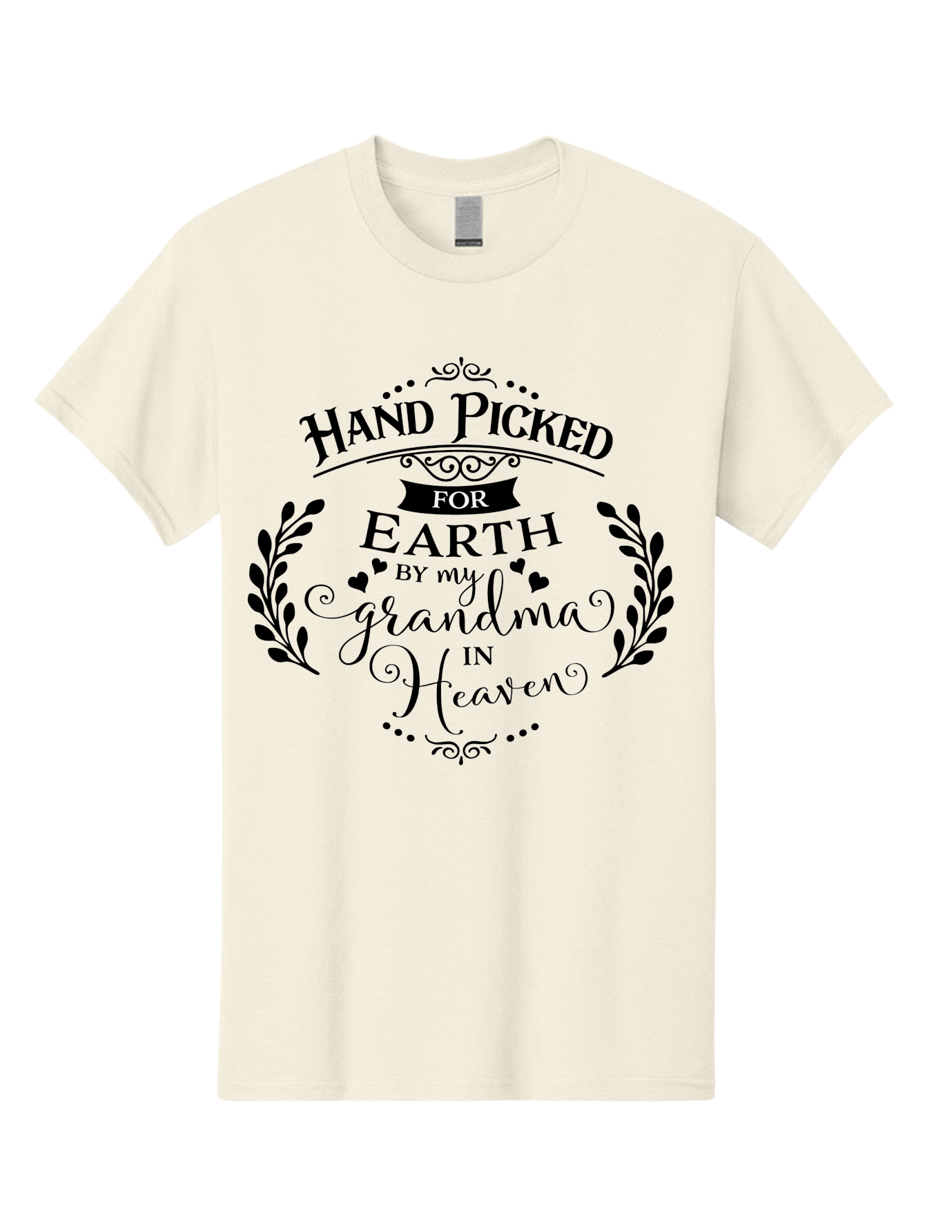 Hand-Picked-For-Earth-By-My-Grandma-In-Heaven Men'S Graphic Tee, 100% Cotton, Comfortable Casual Summer Wear, Machine Washable, Memorial Quote, Tribute To Grandma, Heavenly Love, Family Bond, Inspirational Phrase, Sympathy Gift, Aac791 17