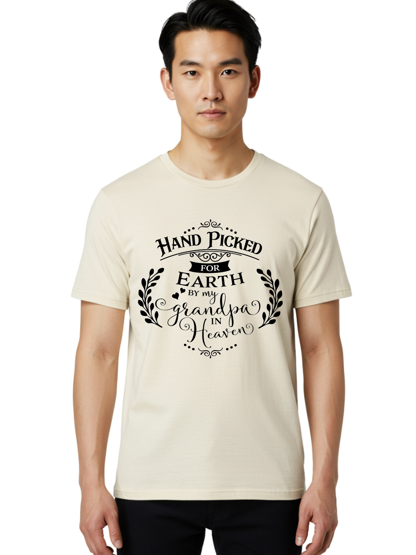 Hand-Picked-For-Earth-By-My-Grandpa-In-Heaven Men'S Graphic Tee, 100% Cotton, Comfortable Casual Summer Wear, Machine Washable, Hand Picked For Earth, Grandpa In Heaven, Heartwarming Quote, Memorial Tribute, Family Love, Inspirational Saying, Aac792 16