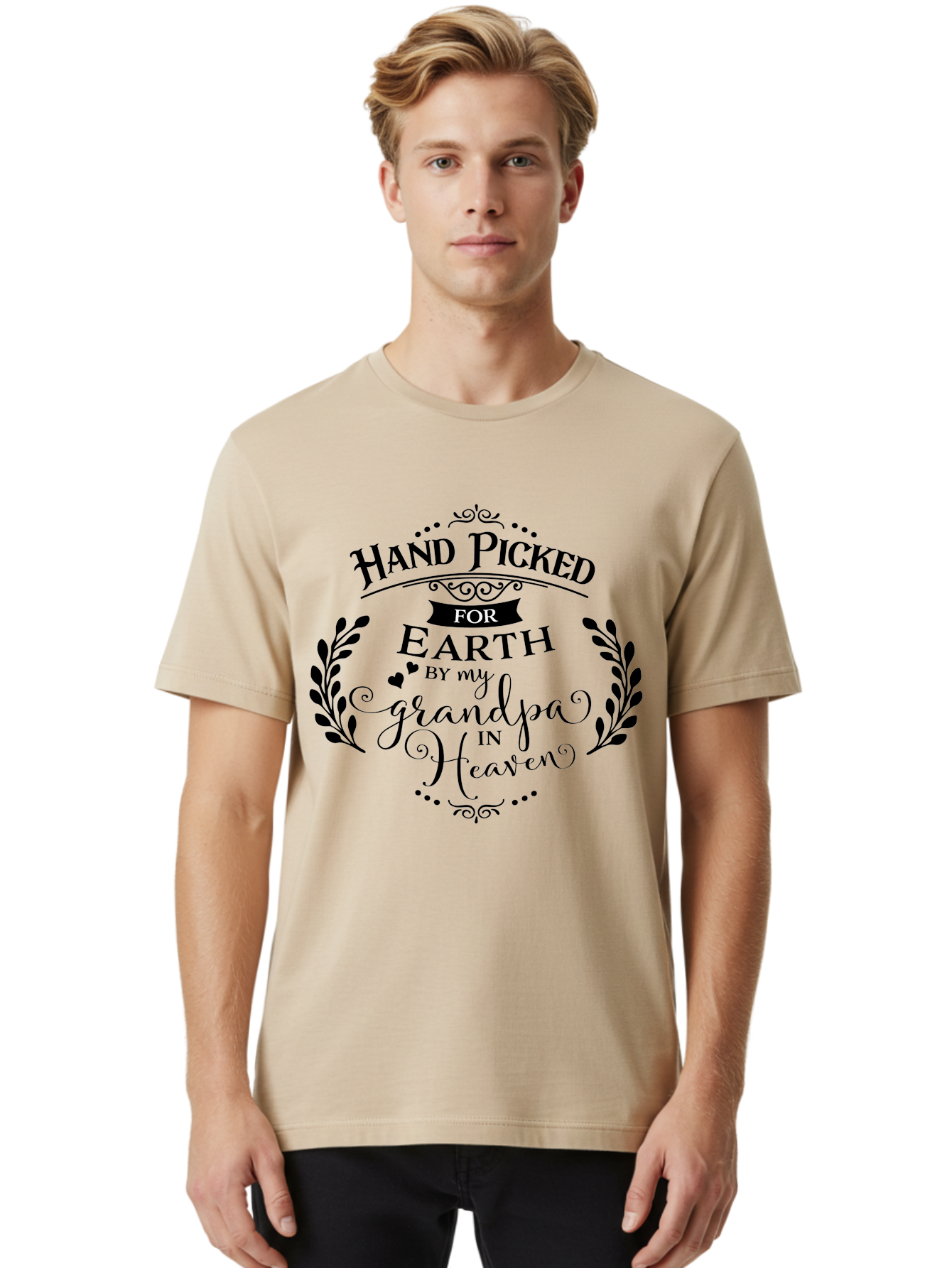 Hand-Picked-For-Earth-By-My-Grandpa-In-Heaven Men'S Graphic Tee, 100% Cotton, Comfortable Casual Summer Wear, Machine Washable, Hand Picked For Earth, Grandpa In Heaven, Heartwarming Quote, Memorial Tribute, Family Love, Inspirational Saying, Aac792 10