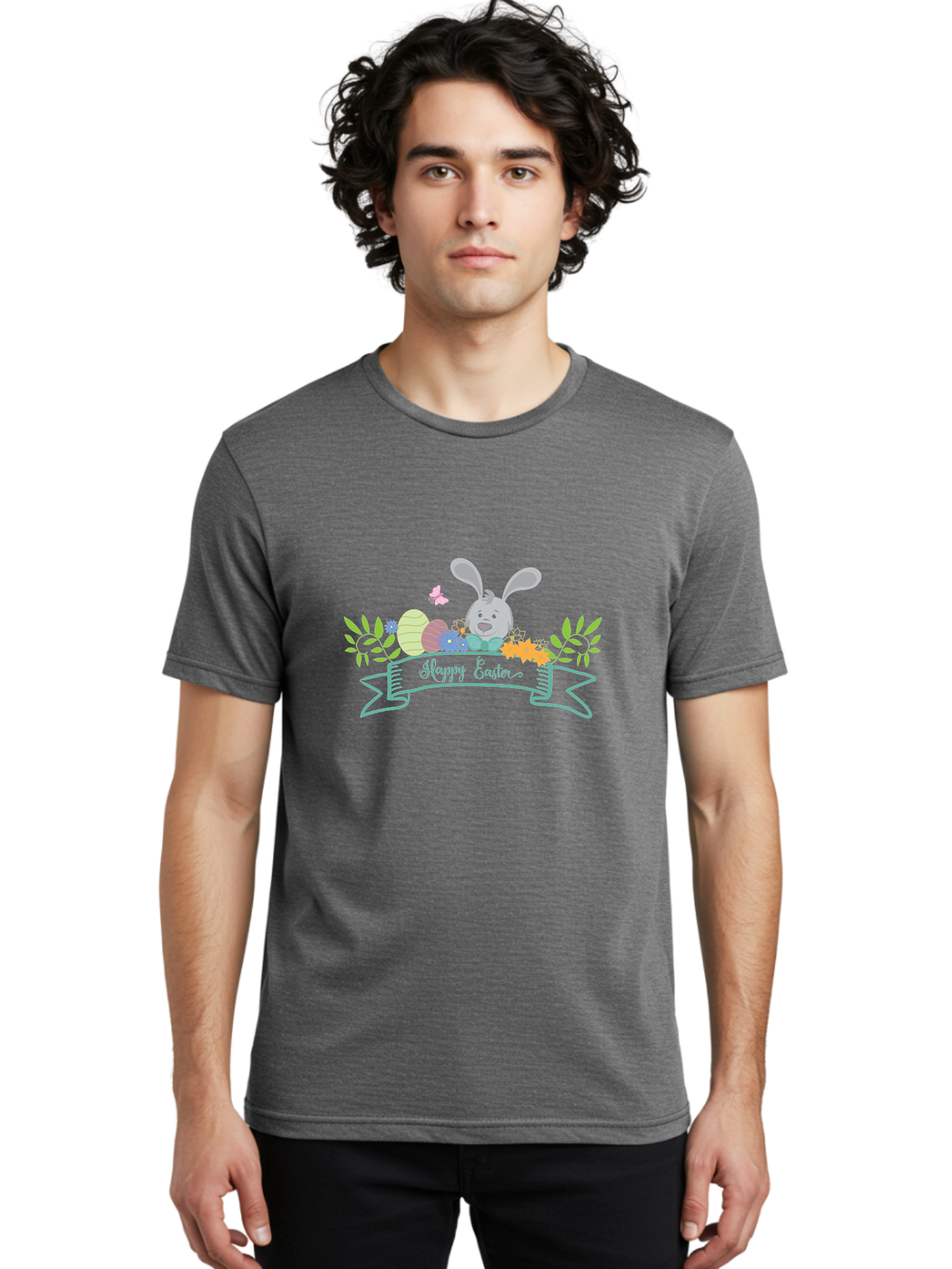 Happy-Easter-1 Men'S Graphic Tee, 100% Cotton, Comfortable Casual Summer Wear, Machine Washable, Easter Bunny, Easter Eggs, Decorated Eggs, Spring Flowers, Festive Atmosphere, Pastel Colors, Cartoon Style, Easter Greeting, Joyful Celebration, Aac795 16