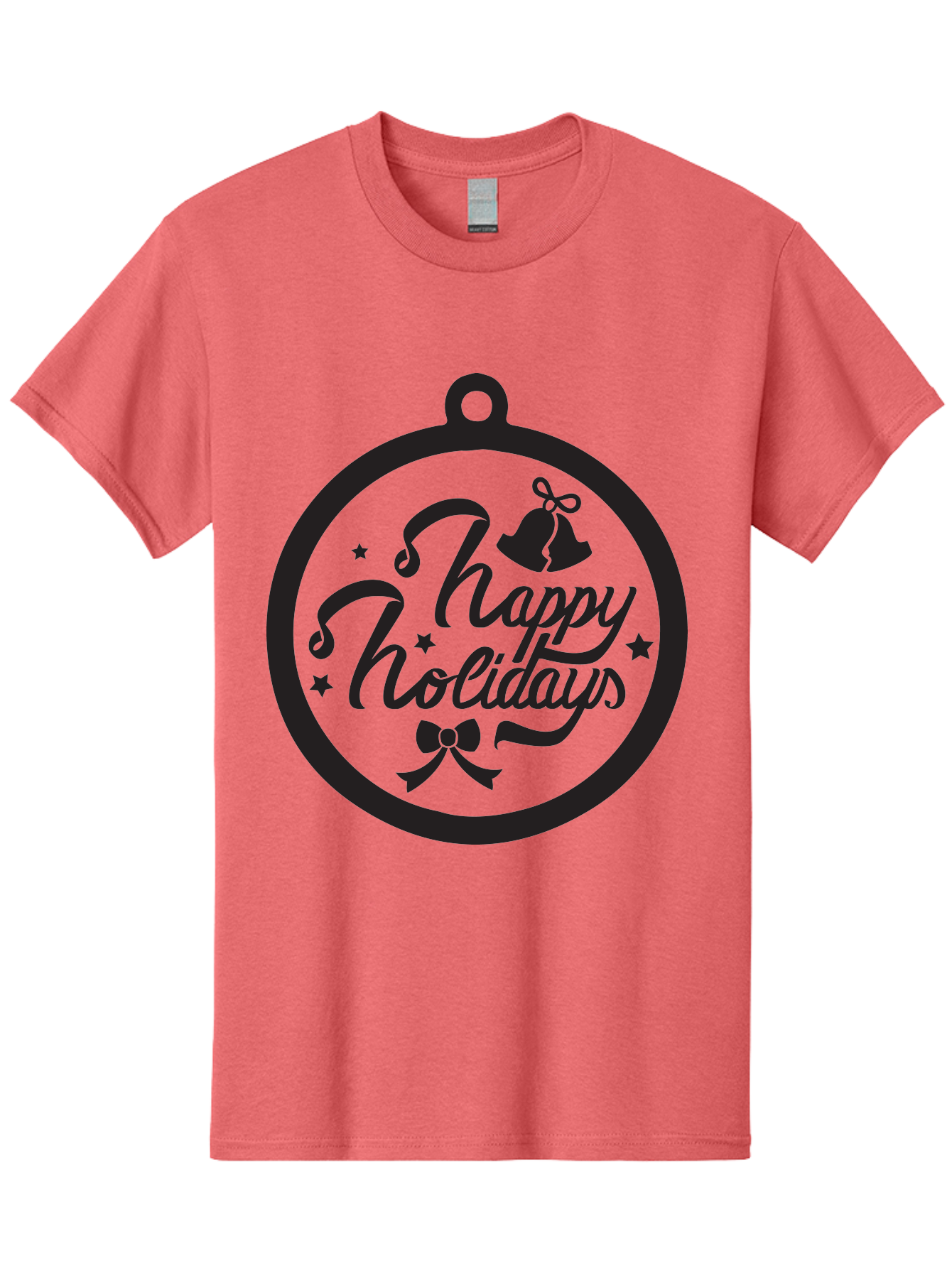 Happy-Holidays Men'S Graphic Tee, 100% Cotton, Comfortable Casual Summer Wear, Machine Washable, Happy Holidays, Christmas Ornament, Holiday Greeting, Festive Decoration, Black Silhouette, Bells And Bow, Stars, Holiday Cheer, Christmas Gift, Aac798 3