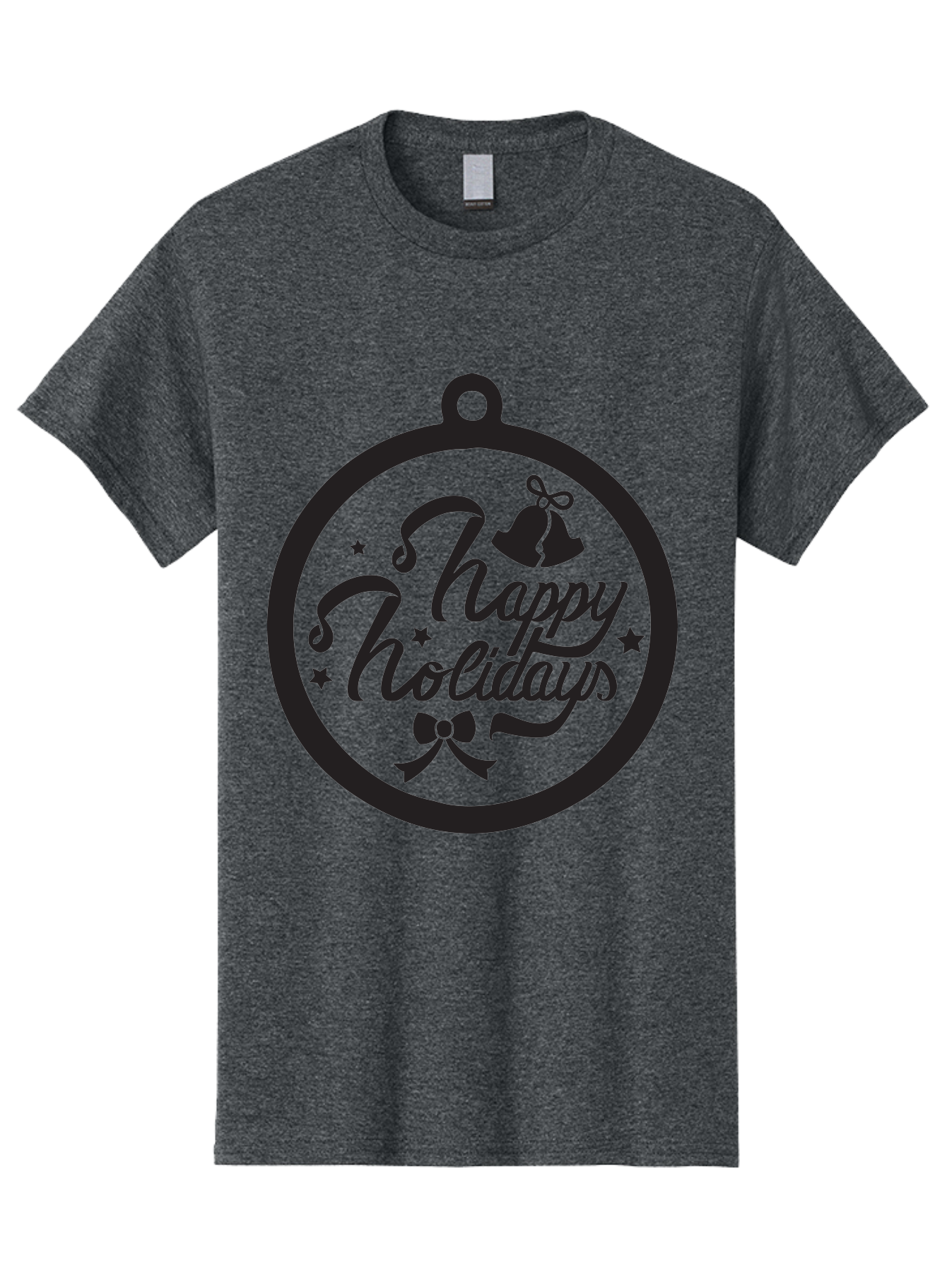 Happy-Holidays Men'S Graphic Tee, 100% Cotton, Comfortable Casual Summer Wear, Machine Washable, Happy Holidays, Christmas Ornament, Holiday Greeting, Festive Decoration, Black Silhouette, Bells And Bow, Stars, Holiday Cheer, Christmas Gift, Aac798 29