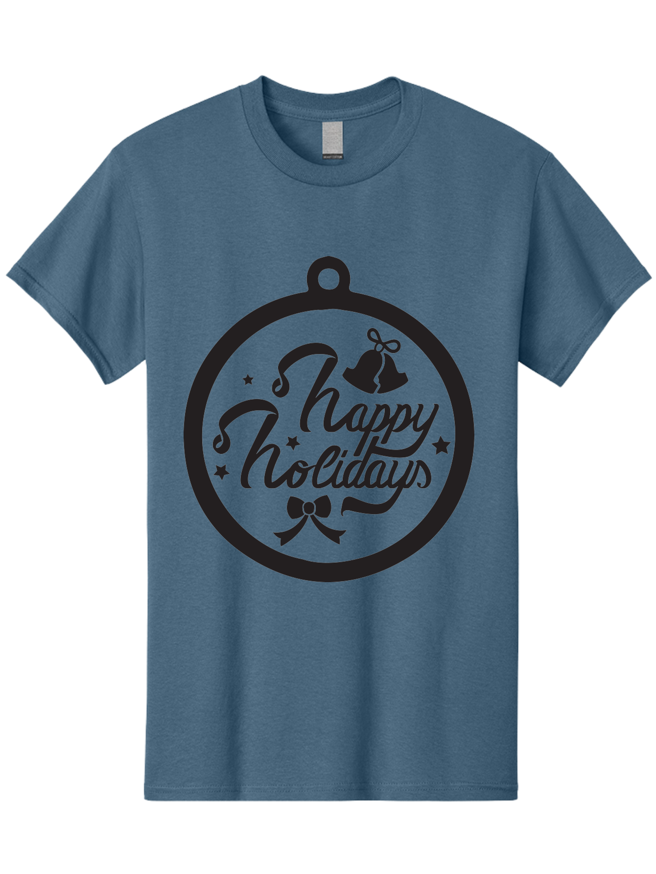 Happy-Holidays Men'S Graphic Tee, 100% Cotton, Comfortable Casual Summer Wear, Machine Washable, Happy Holidays, Christmas Ornament, Holiday Greeting, Festive Decoration, Black Silhouette, Bells And Bow, Stars, Holiday Cheer, Christmas Gift, Aac798 1