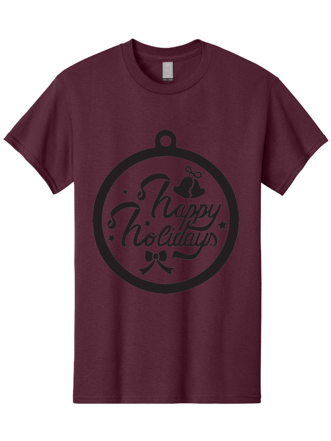 Happy-Holidays Men'S Graphic Tee, 100% Cotton, Comfortable Casual Summer Wear, Machine Washable, Happy Holidays, Christmas Ornament, Holiday Greeting, Festive Decoration, Black Silhouette, Bells And Bow, Stars, Holiday Cheer, Christmas Gift, Aac798 27