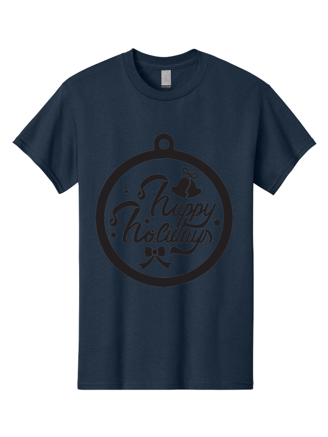 Happy-Holidays Men'S Graphic Tee, 100% Cotton, Comfortable Casual Summer Wear, Machine Washable, Happy Holidays, Christmas Ornament, Holiday Greeting, Festive Decoration, Black Silhouette, Bells And Bow, Stars, Holiday Cheer, Christmas Gift, Aac798 19