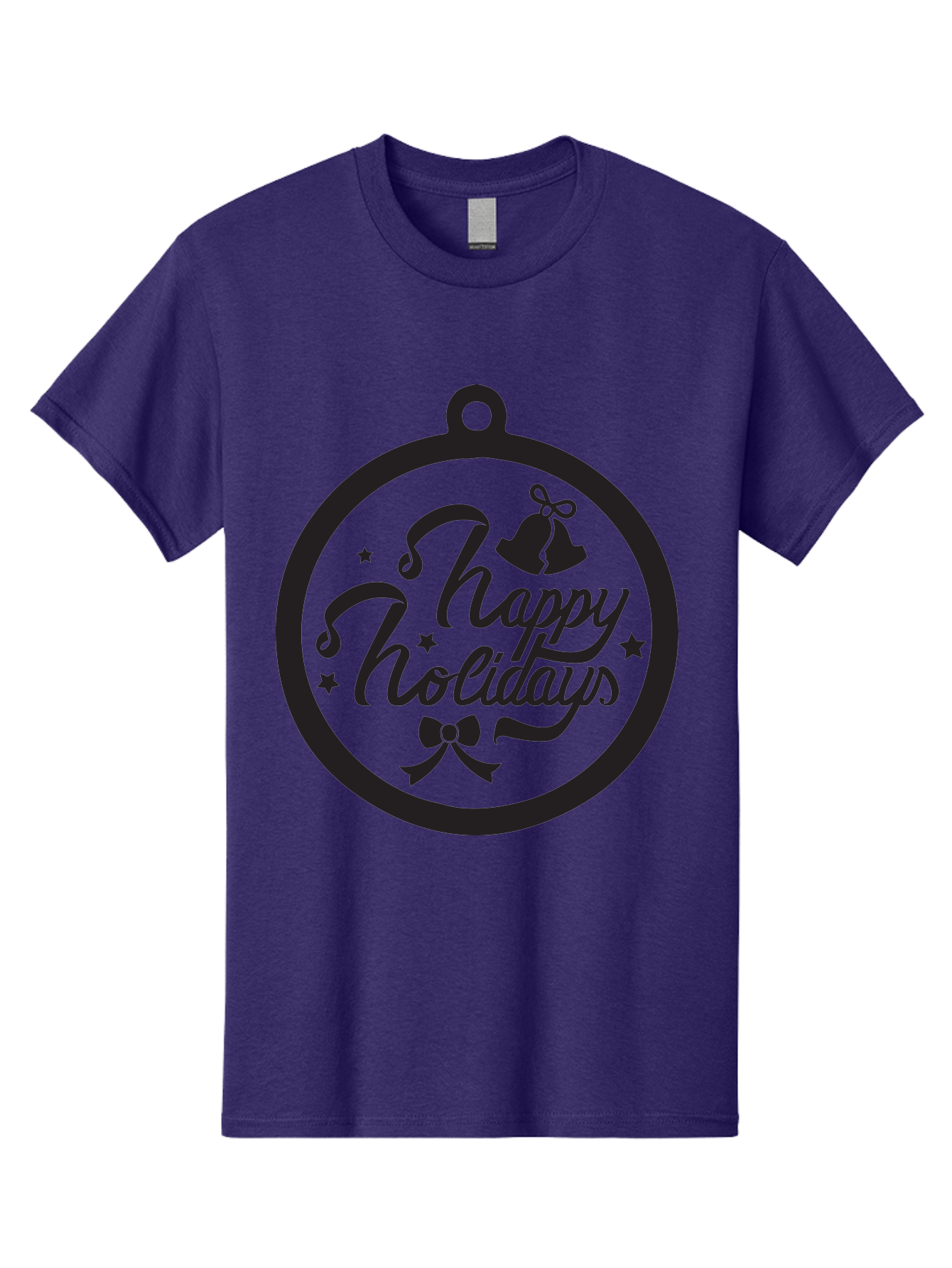 Happy-Holidays Men'S Graphic Tee, 100% Cotton, Comfortable Casual Summer Wear, Machine Washable, Happy Holidays, Christmas Ornament, Holiday Greeting, Festive Decoration, Black Silhouette, Bells And Bow, Stars, Holiday Cheer, Christmas Gift, Aac798 5