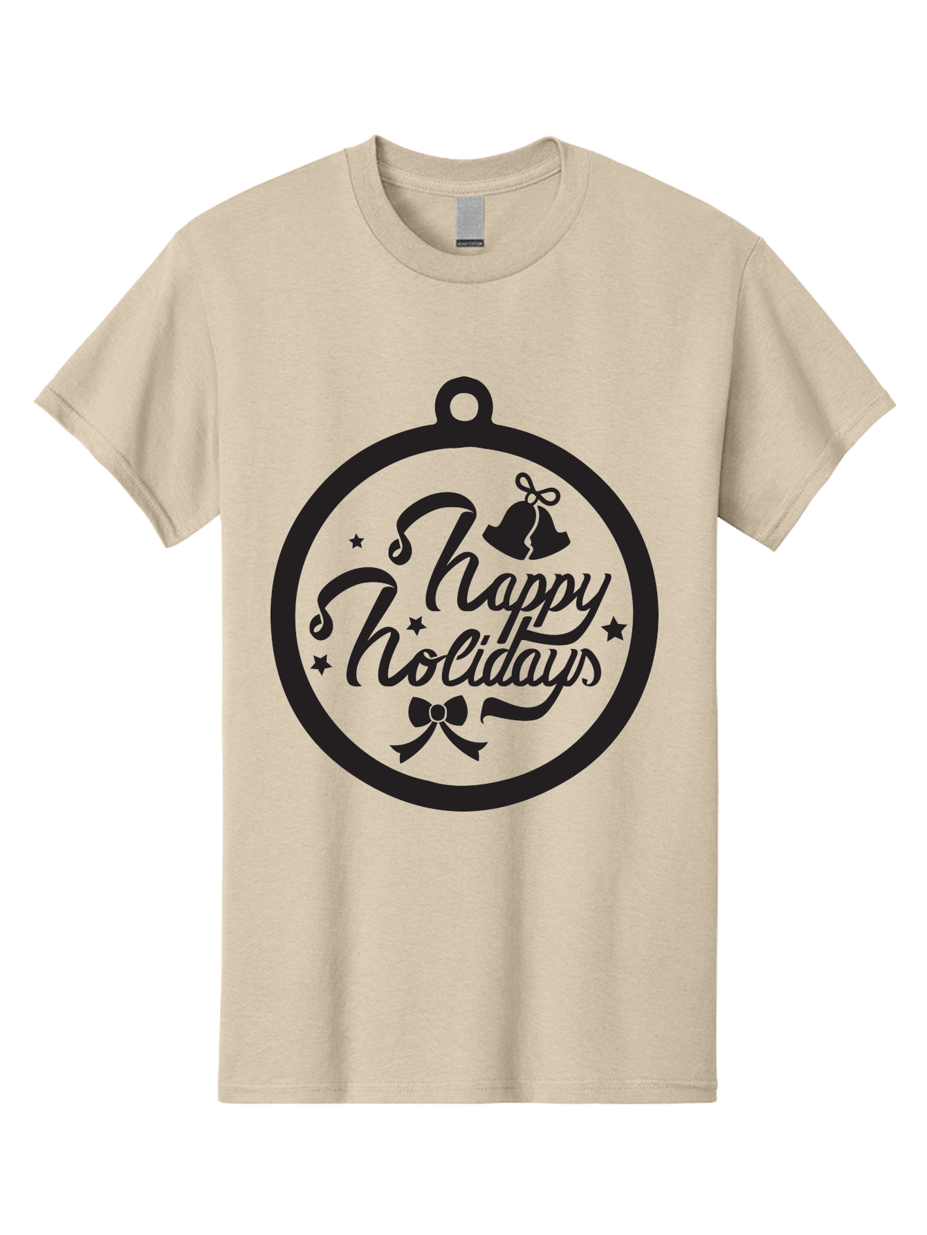 Happy-Holidays Men'S Graphic Tee, 100% Cotton, Comfortable Casual Summer Wear, Machine Washable, Happy Holidays, Christmas Ornament, Holiday Greeting, Festive Decoration, Black Silhouette, Bells And Bow, Stars, Holiday Cheer, Christmas Gift, Aac798 25