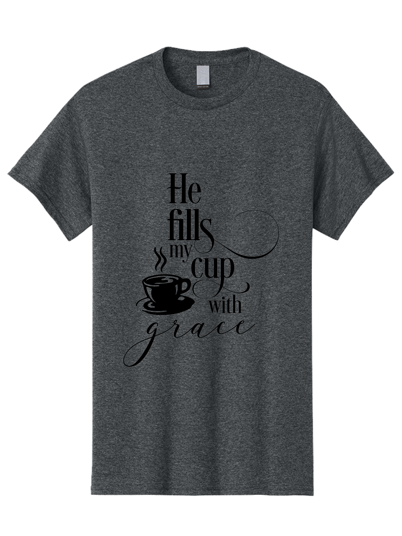 He-Fills-My-Cup-With-Grace Men'S Graphic Tee, 100% Cotton, Comfortable Casual Summer Wear, Machine Washable, Inspirational Quote, Coffee Cup, Steaming Hot, Morning Motivation, Faith-Based Design, Coffee Break, Motivational Words, Aac802 29