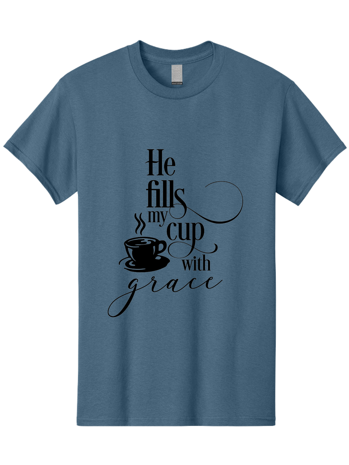 He-Fills-My-Cup-With-Grace Men'S Graphic Tee, 100% Cotton, Comfortable Casual Summer Wear, Machine Washable, Inspirational Quote, Coffee Cup, Steaming Hot, Morning Motivation, Faith-Based Design, Coffee Break, Motivational Words, Aac802 3